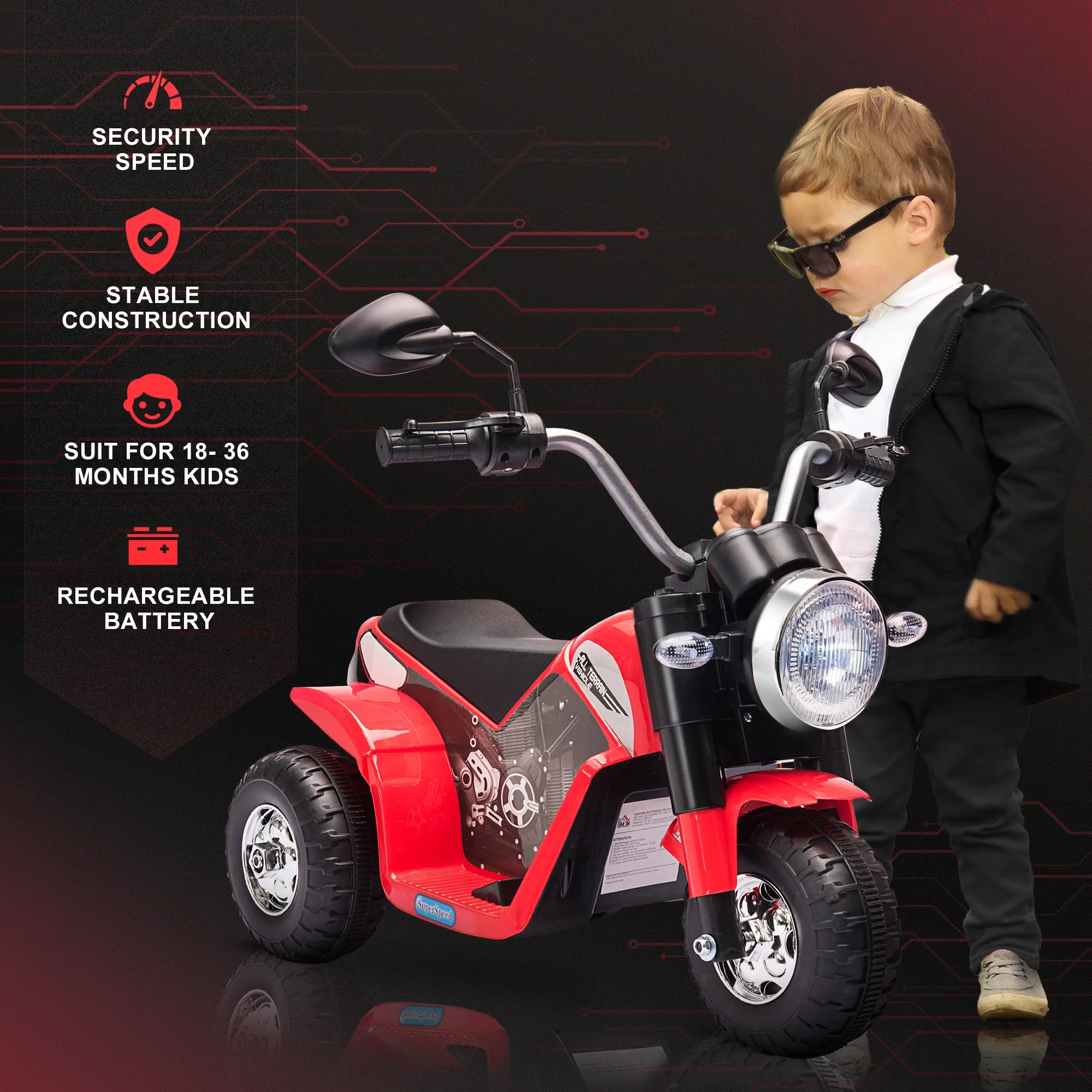 Kids Electric Motorcycle 6V Battery Powered Ride-On Dirt Bike 3-Wheels Motorbike with Horn Headlights Realistic Sounds 1.24mph Speed for Girls Boy 18 - 36 Months Red photo 2