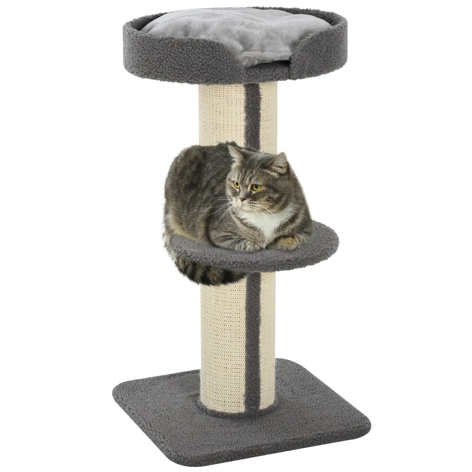 Cat Tree Kitty Tower with Sisal Mat Scratching Post, Cat Bed, Cushion, Perch, 18" x 18" x 36", Grey photo 1