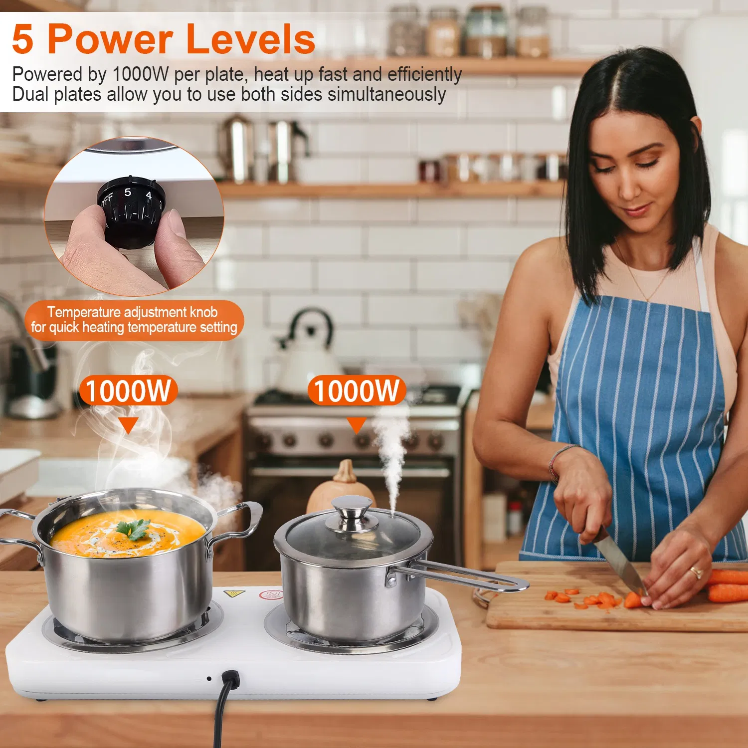 Portable Double Electric Burner, 2000W Even Heating with Independent Thermostat, Compact Hot Plate for College Dorms Small Apartments Campers photo 5