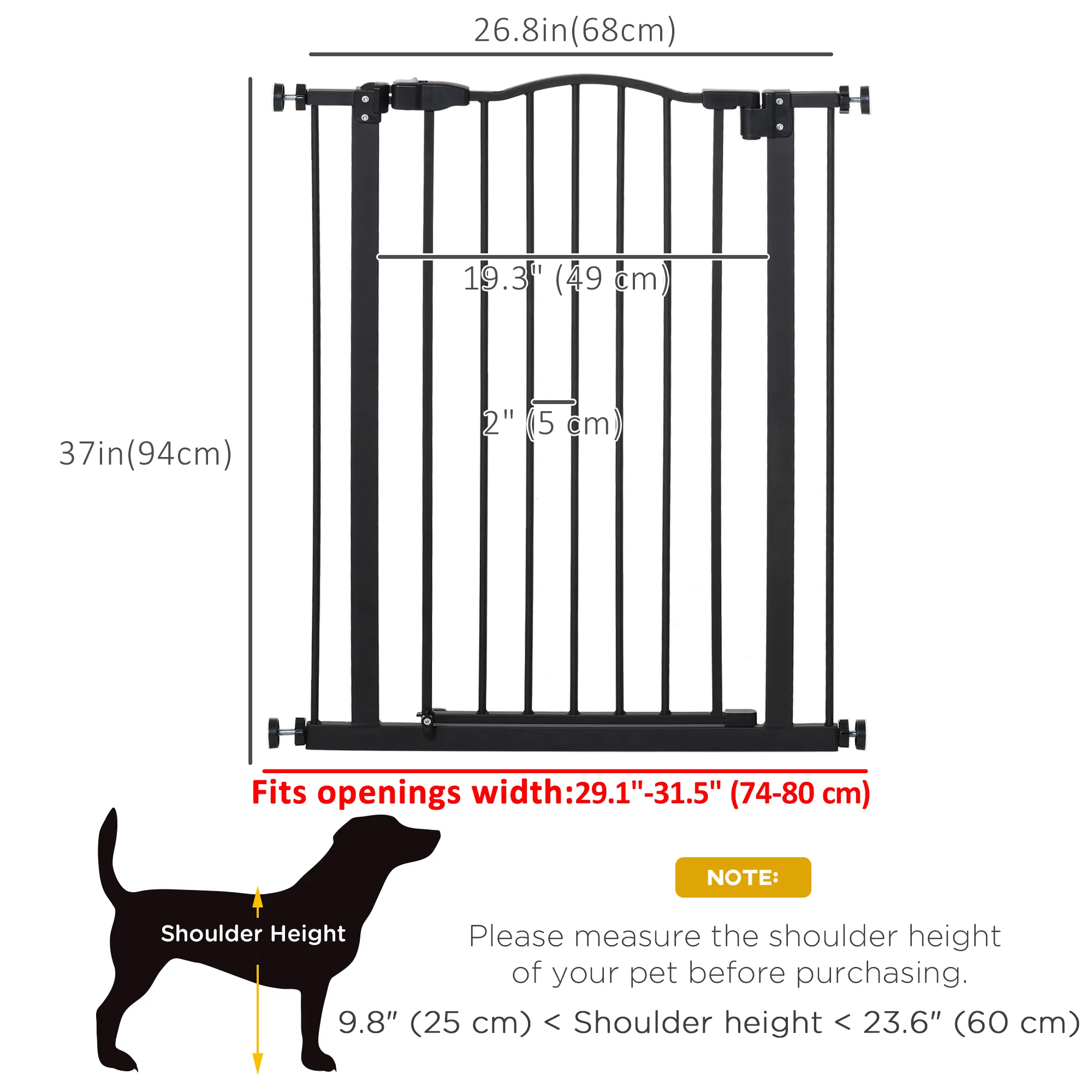 Extra Tall Dog Gate with Door, Pressure Fit, Auto Close, Double Locking for Doorways Hallways Stairs, 29"-32", Black photo 2