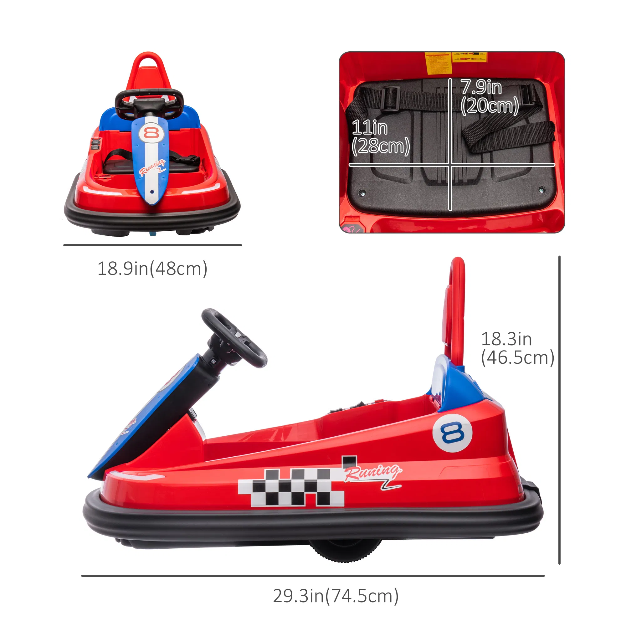 Kids Bumper Car, 6V 360° Rotation Electric Ride on Car, Twin Motors Battery Powered Toy with Music, Horn and Lights, Safety Belt, for Boys and Girls Aged 18-48 Months - Red photo 4