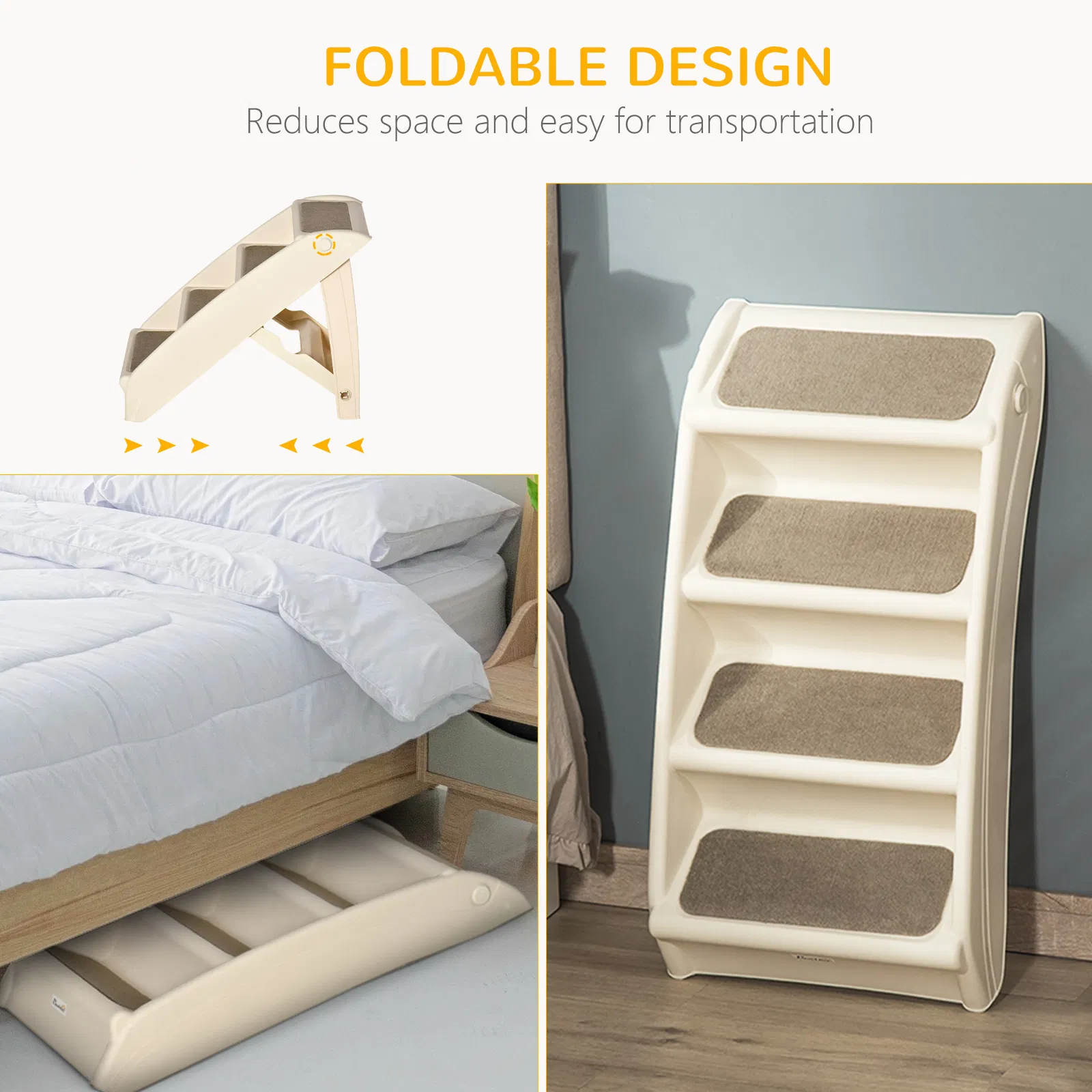 4-Level Portable Dog Stairs, Foldable Dog Steps for Small Dogs, Lightweight Cat Steps, with Nonslip Soft Mats, for High Bed, Sofa, Beige photo 2
