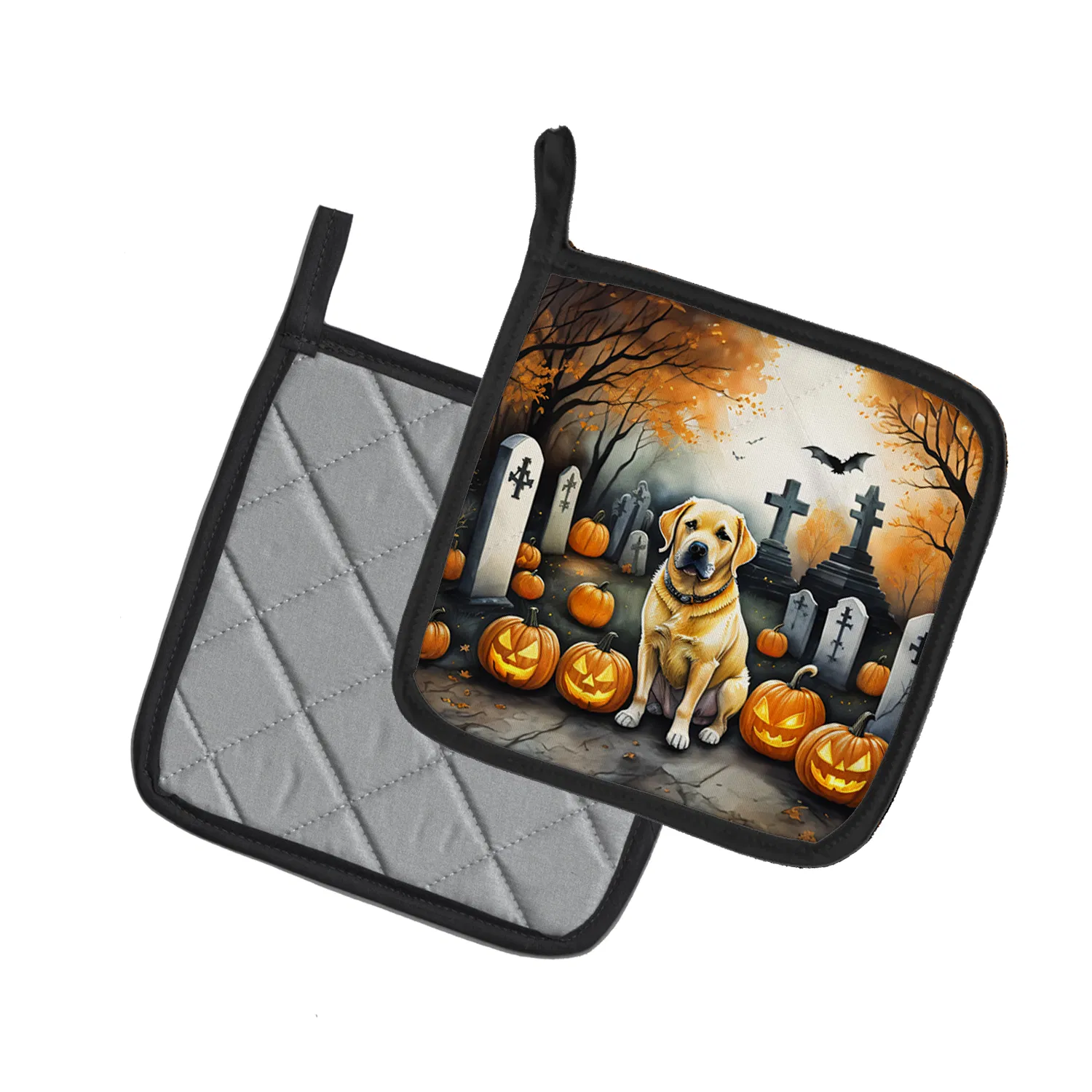 Yellow Labrador Retriever Spooky Halloween Pair of Pot Holders Kitchen Heat Resistant Pot Holders Sets Oven Hot Pads for Cooking Baking BBQ, 7 1/2 x 7 1/2 photo 5