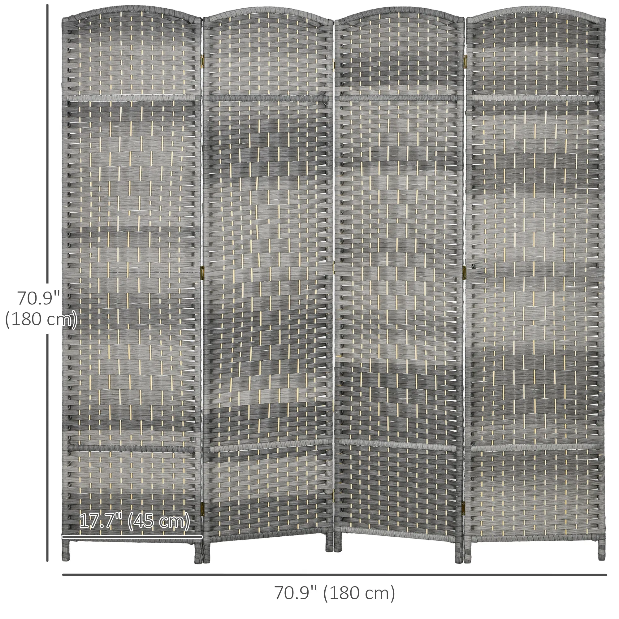 6 Ft Tall Folding Room Divider, 4 Panel Portable Privacy Screen, Hand-Woven Partition Wall Divider, Mixed Grey photo 4