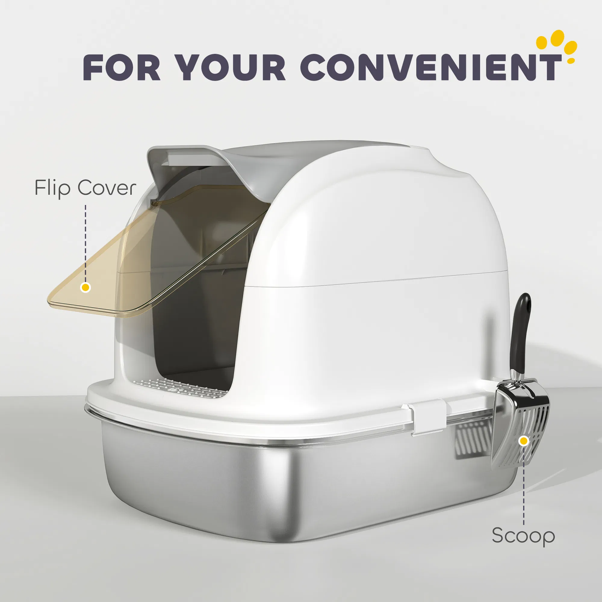 XL Stainless Steel Cat Litter Box with Lid for Big Cats, Enclosed Cat Litter Box with Flip Cover, Scoop photo 6