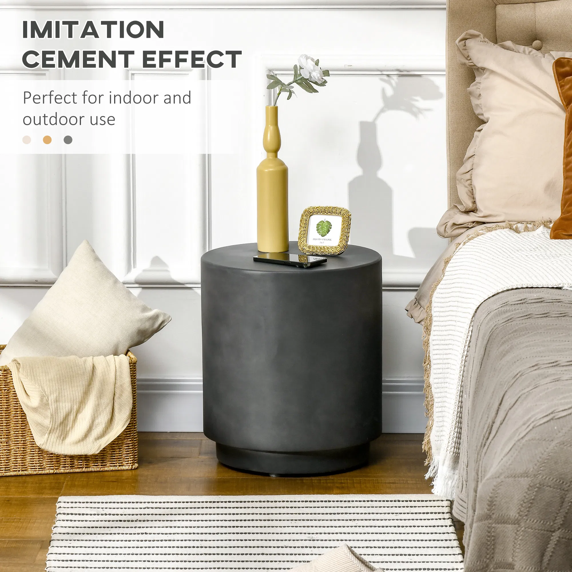 Terrazzo Finish Side Table, 17" Round End Table for Indoor and Outdoor, Charcoal Grey photo 2