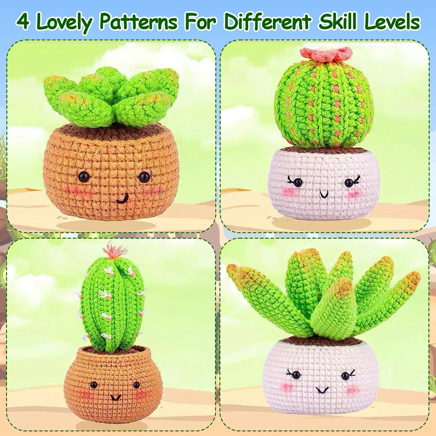 Succulents Crochet Kit Crochet Kit For Beginners DIY Knitting Supplies for Kids Adults 4 Patterns photo 2