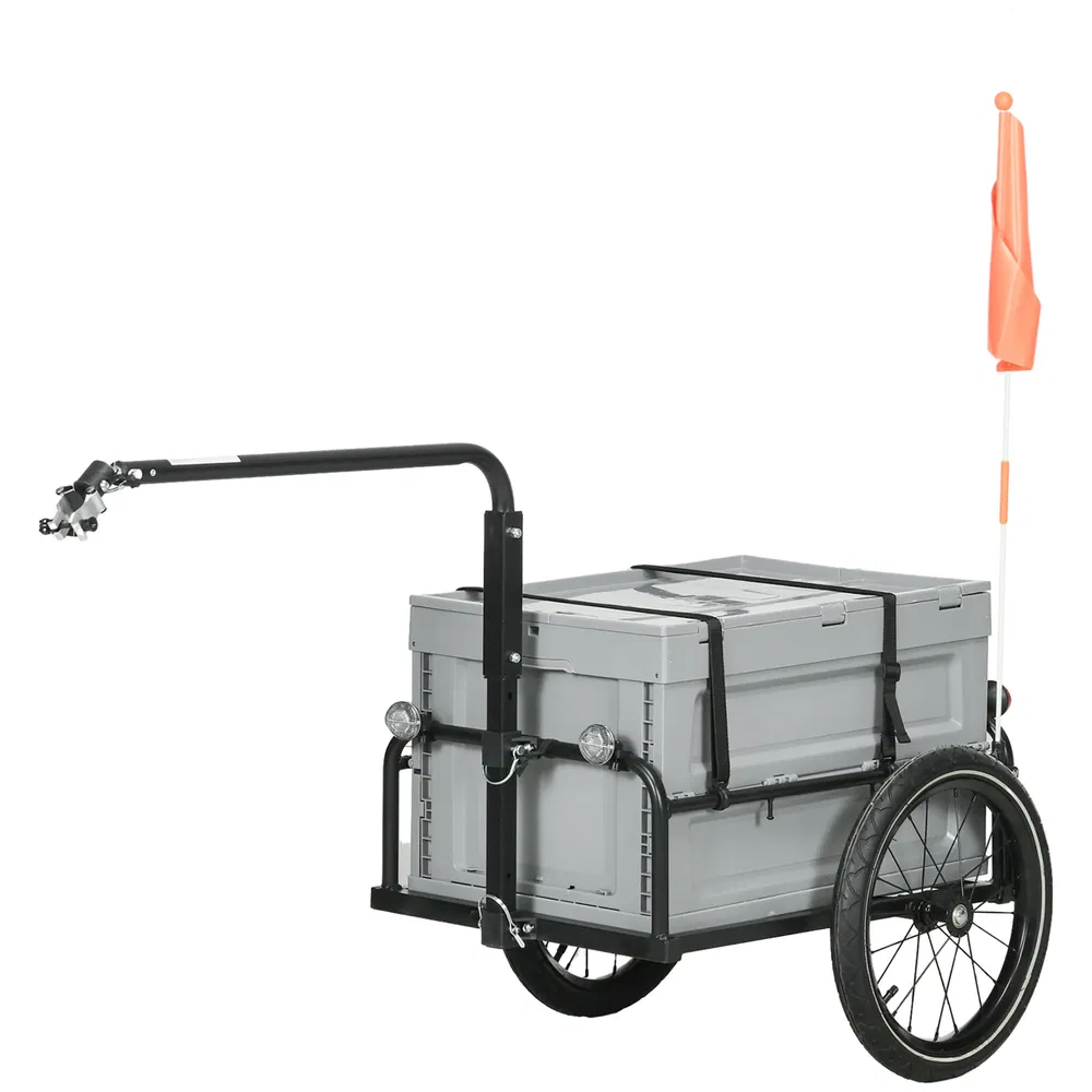 Steel Trailer for Bike, Bicycle Cargo Trailer with Foldable Storage Box and Safe Reflectors, Max Load 88LBS photo 7