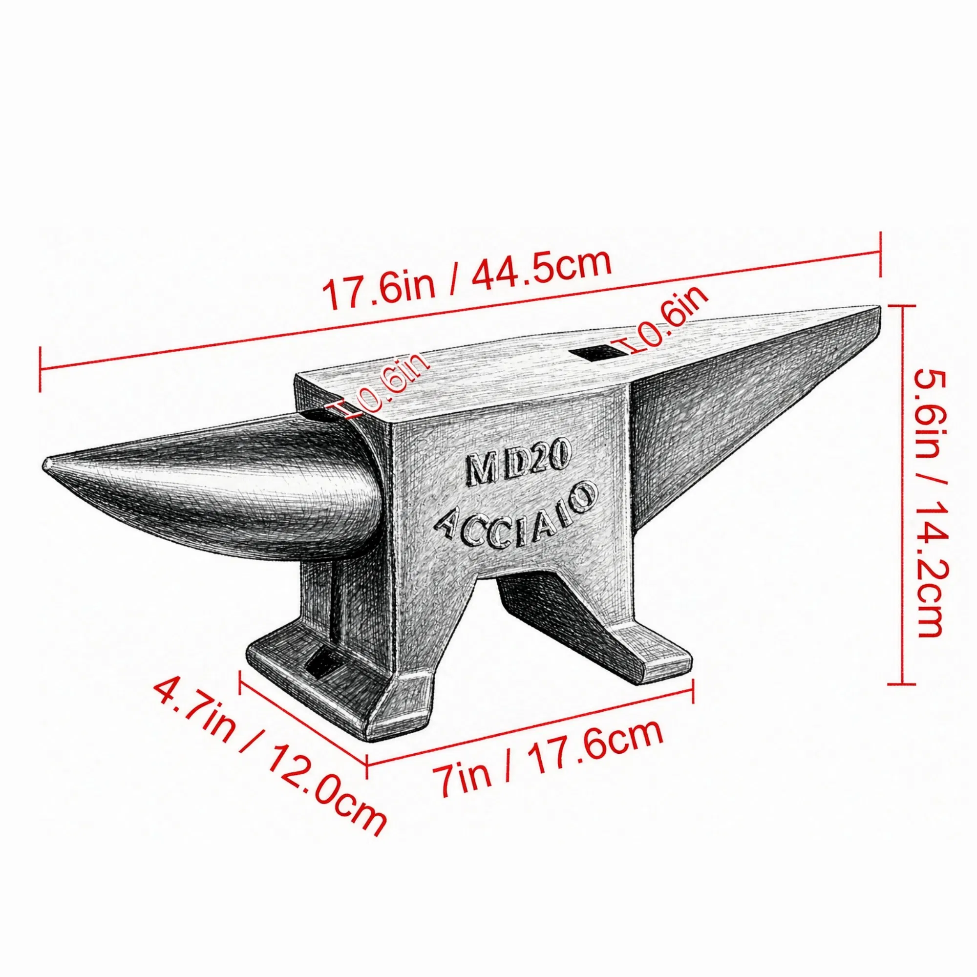 44 lbs Single Horn Steel Anvil with Round & Square Holes, Rugged Blacksmith Forge Tool for Jewelers & Metalsmiths photo 5