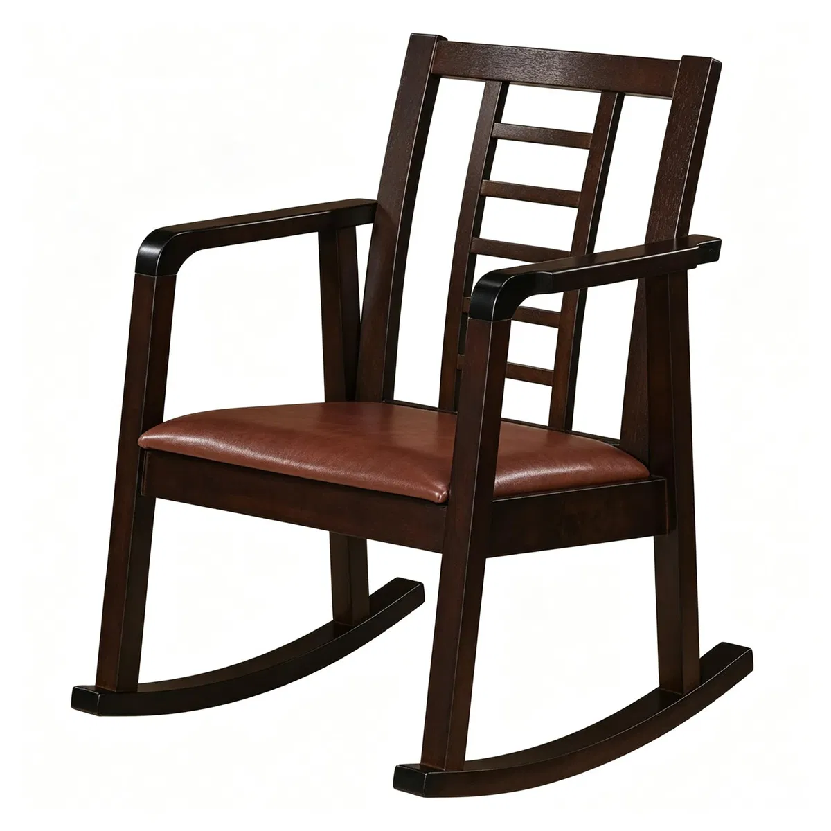 Heavy-Duty Solid Wood Rocking Chair, Ergonomic Accent Armchair with Breathable Ladder Back for Indoor Relaxation-Brown photo 3