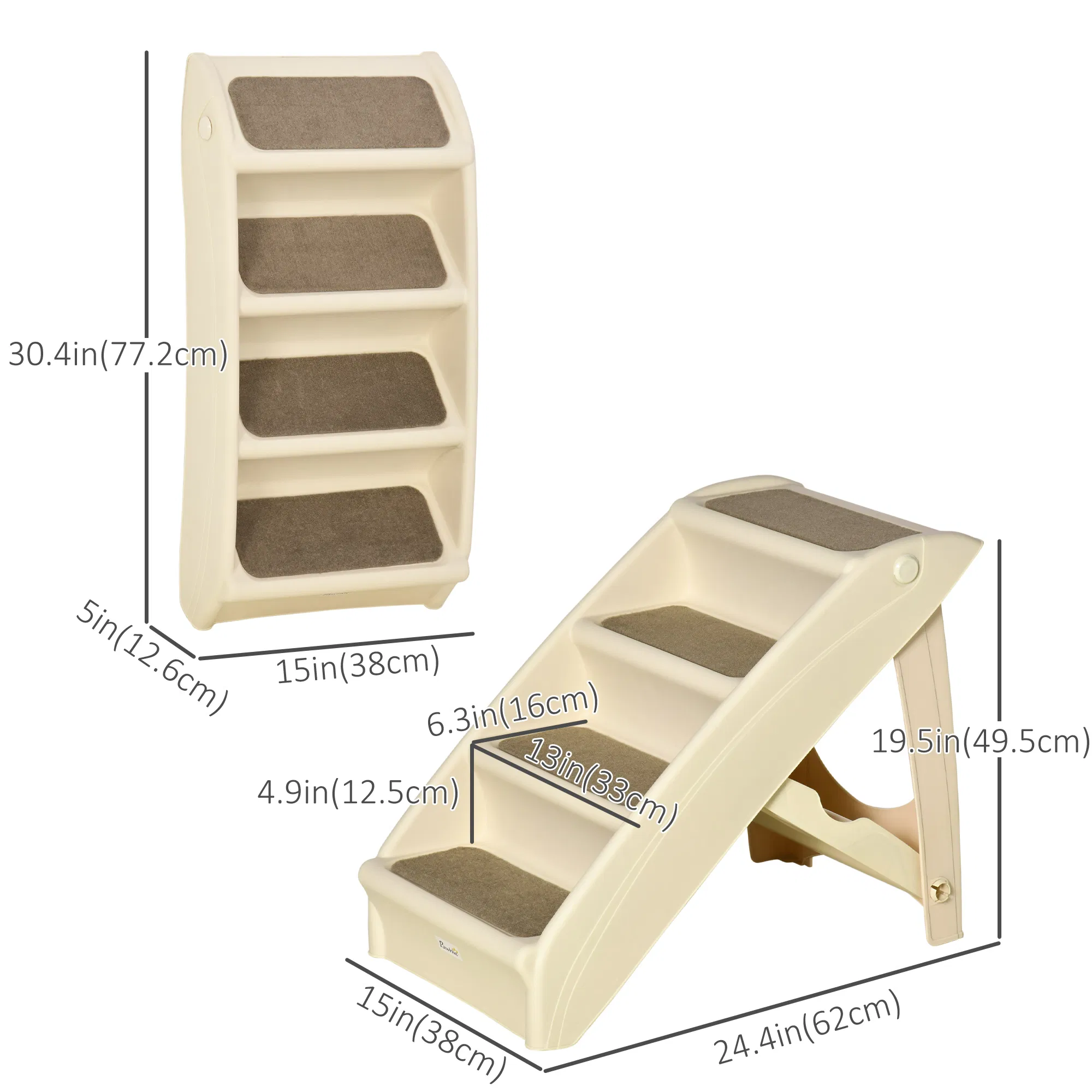 4-Level Portable Dog Stairs, Foldable Dog Steps for Small Dogs, Lightweight Cat Steps, with Nonslip Soft Mats, for High Bed, Sofa, Beige photo 5