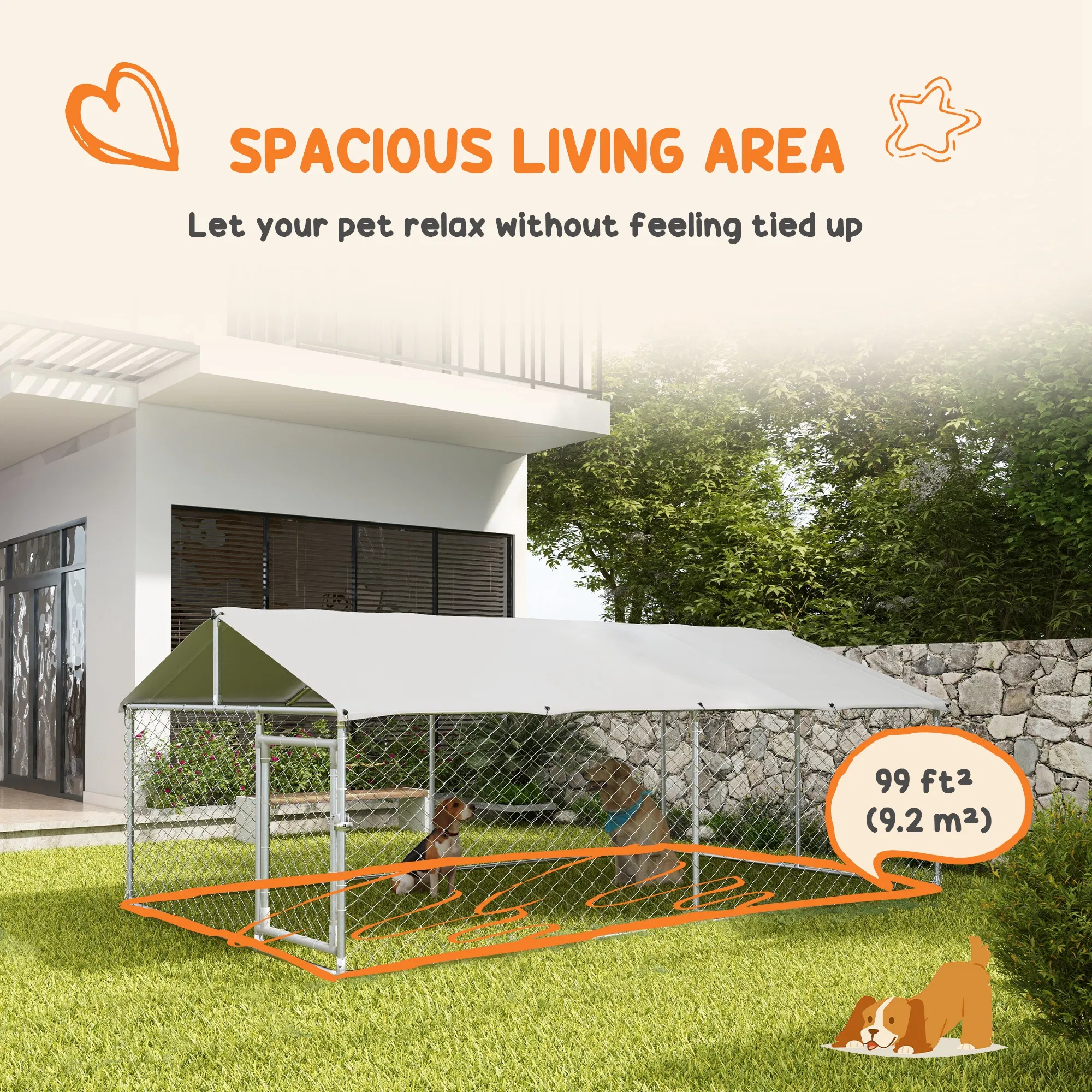 13.1' x 7.5' x 4.9' Outdoor Dog Kennel Dog Run with Waterproof, UV Resistant Cover for Medium Large Sized Dogs, Silver photo 6