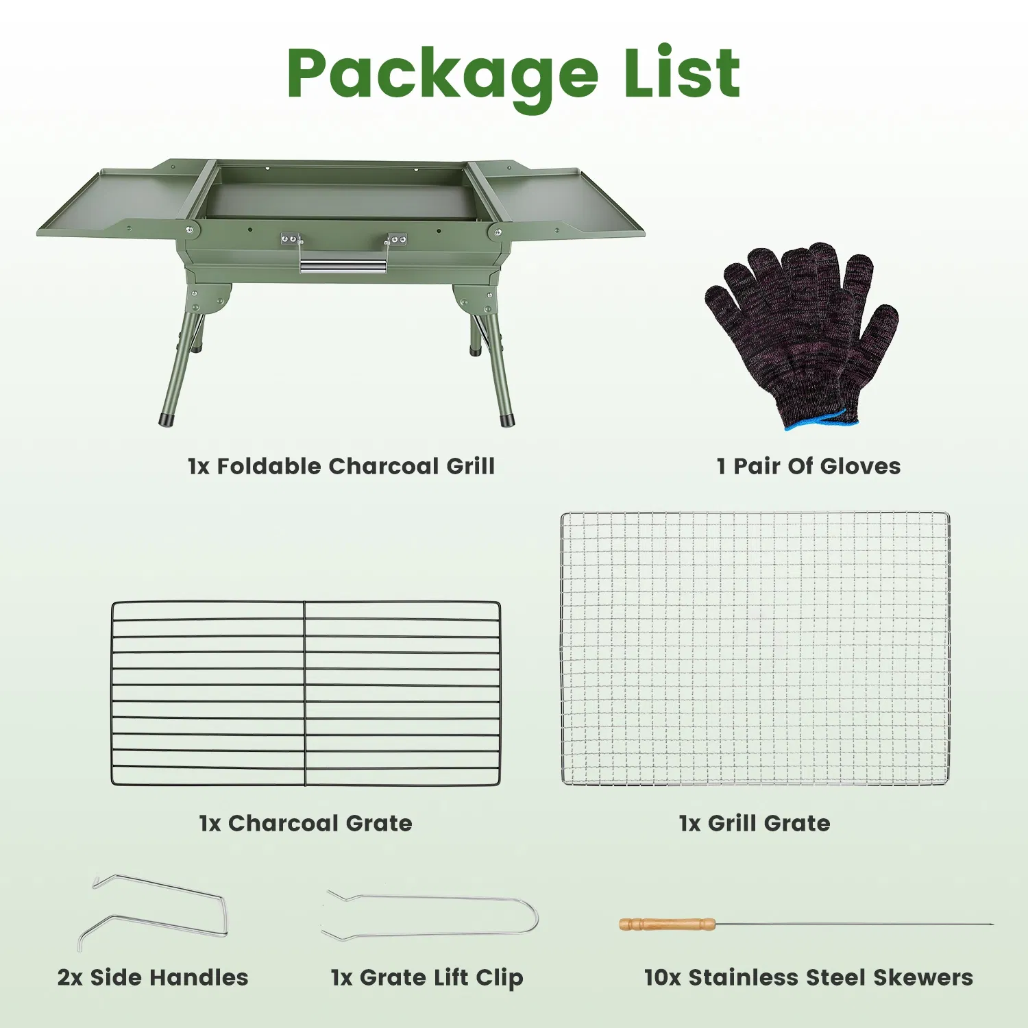 Foldable Charcoal Grill Portable BBQ Grill with Storage Shelf, Carry Handle, Air Vent Design, Chrome-Plated Grill Grate, 10 Skewers, Outdoor Barbecue Grill for Camping Picnic Backyard Travel photo 2