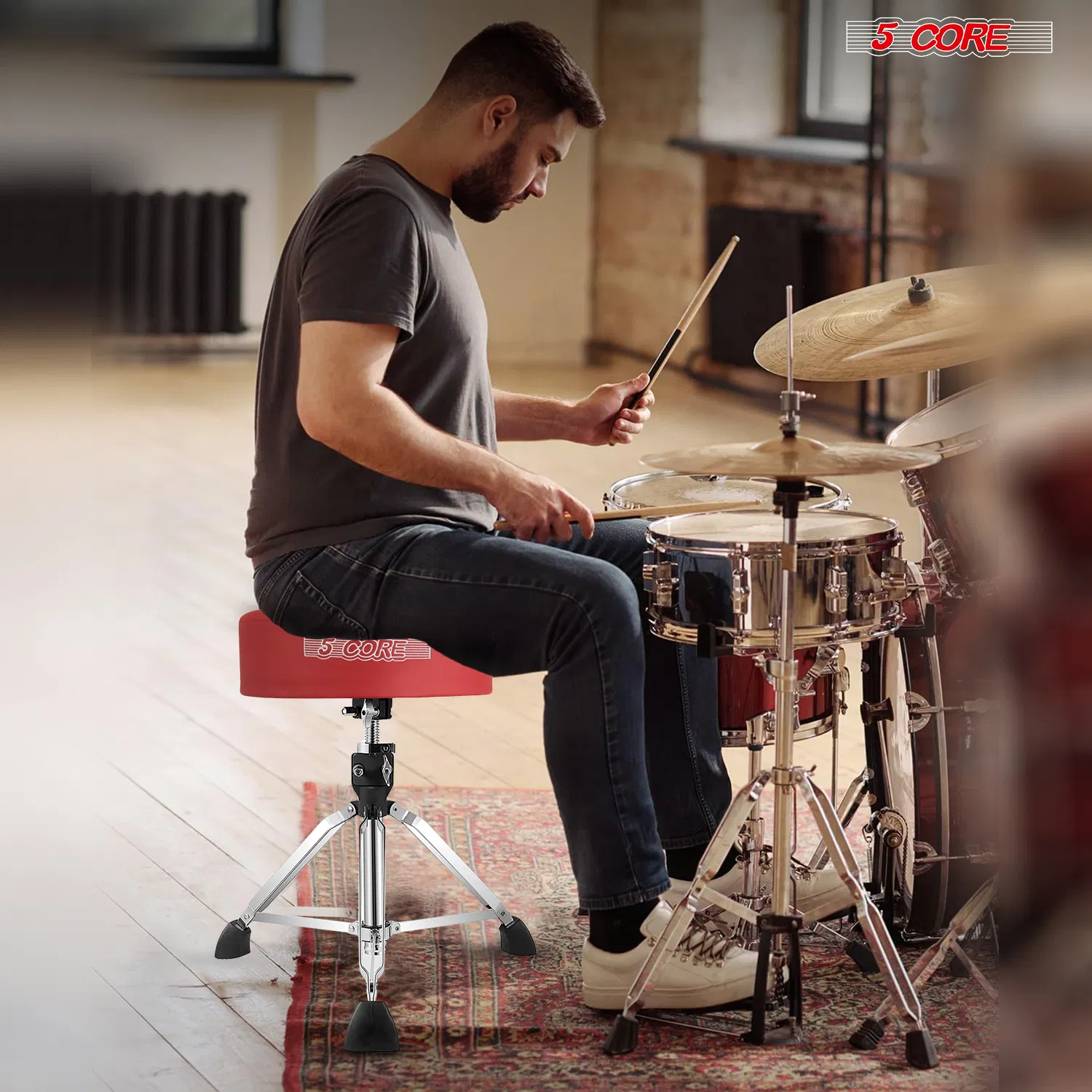5 Core Drum Throne 4" Thick Padded Guitar Stool 400Lb Capacity Drummer Chair Swivel Adjustable photo 5