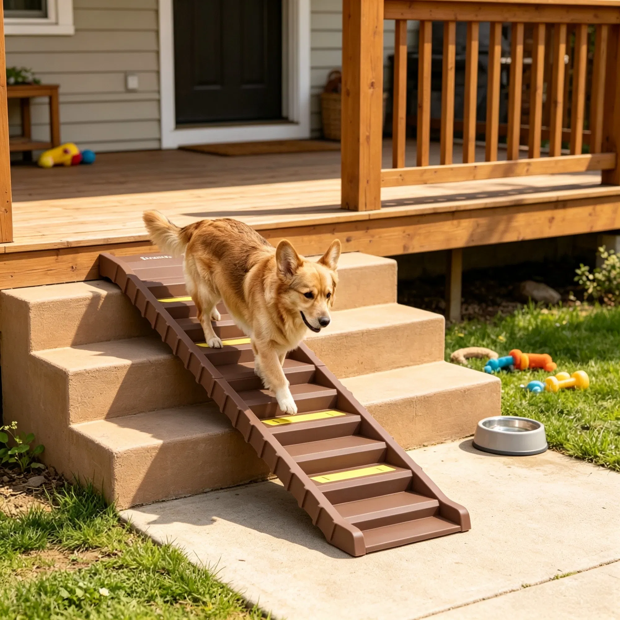 Brown Portable Dog Ramp Foldable Stairs for Medium Small Dogs to Get on Car Truck SUV photo 3
