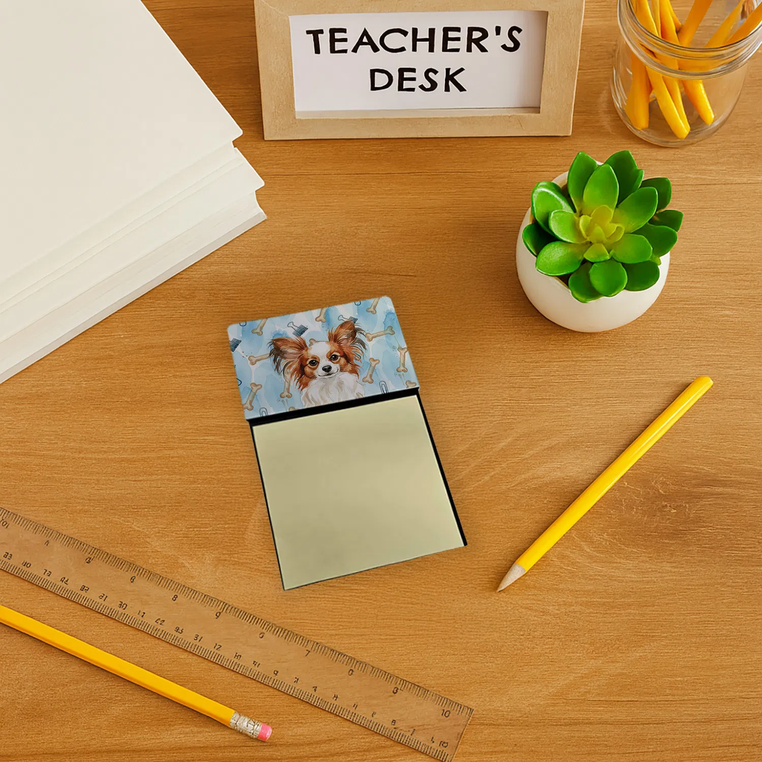 White with Red Papillon Coworker Watercolor Sticky Note Holder Refillable Dispenser Desk Accessory 3x3 Pad Gift photo 6