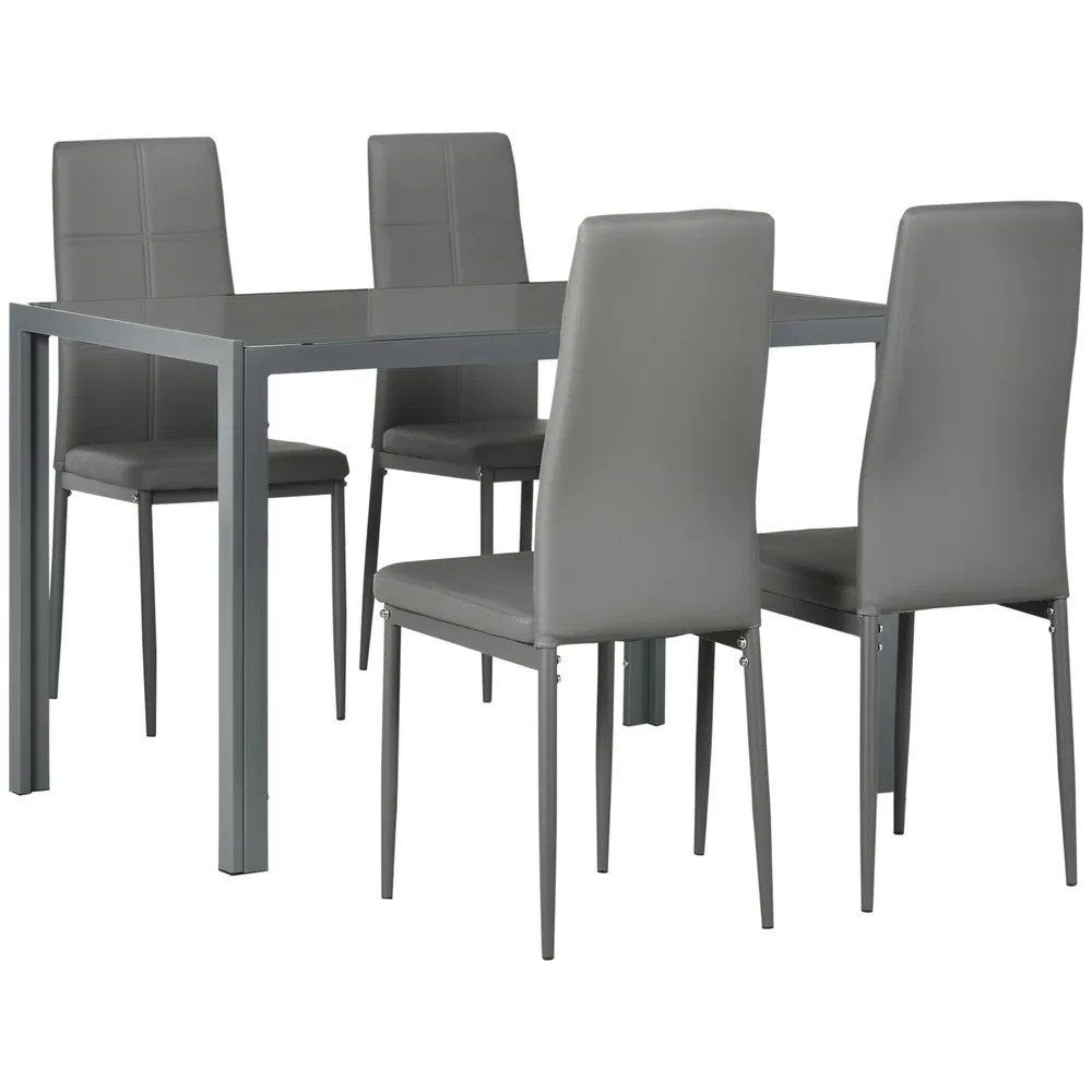 3-Piece Rectangular Glass Kitchen Table and Chairs with Metal Frame and Faux Leather Upholstery for Dining Room, Grey photo 7