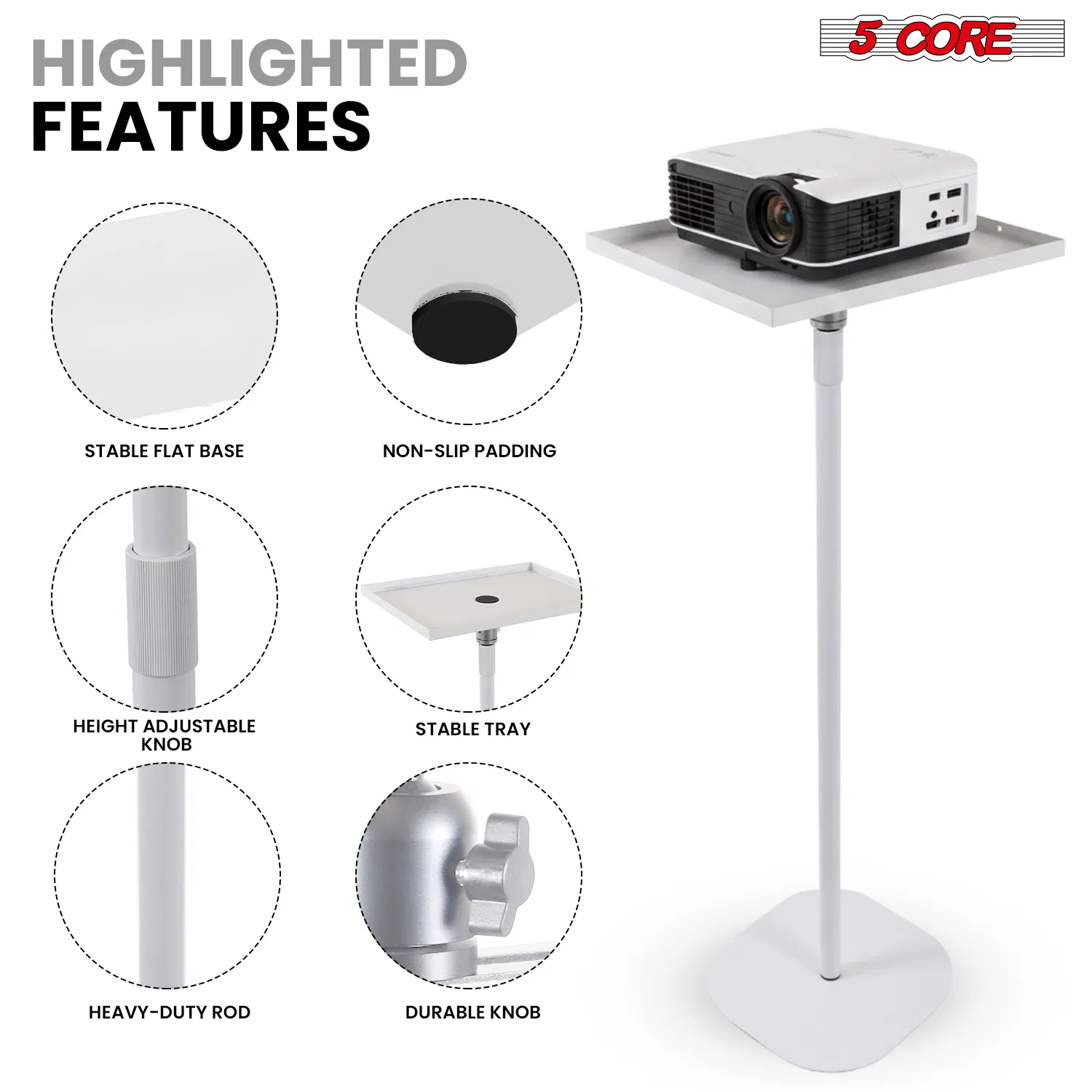 Projector Stand Height adjustable 28"-52" Tall Floor Stands w 3 Mounting Options 360?Rotatable Ball Head Heavy Duty Multipurpose Soporte Para Proyector for Home Office photo 7