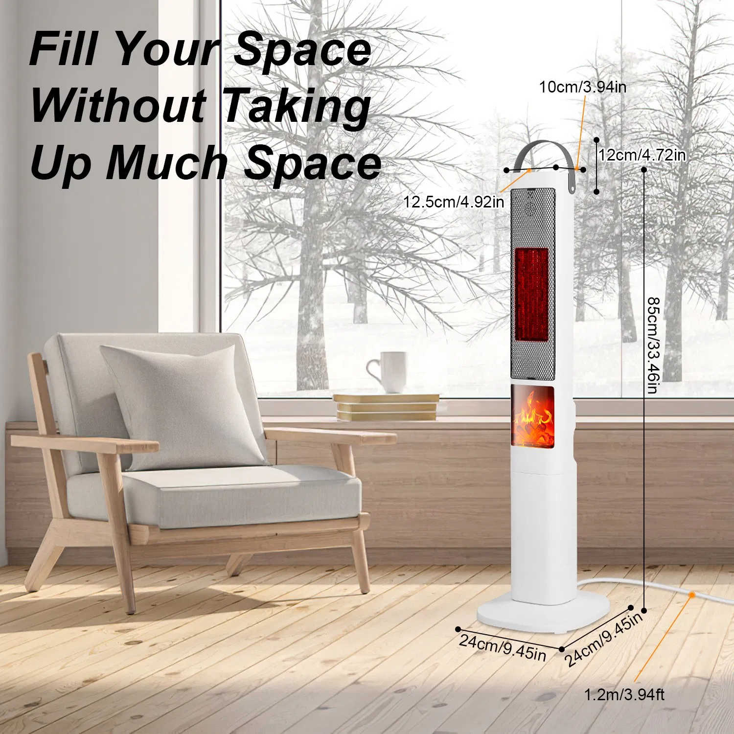 3-in-1 Quiet Space Heater - 120° Wide Coverage, 3D Fireplace Effect, Timer & Remote, Portable Indoor Heater with Multiple Protections photo 7