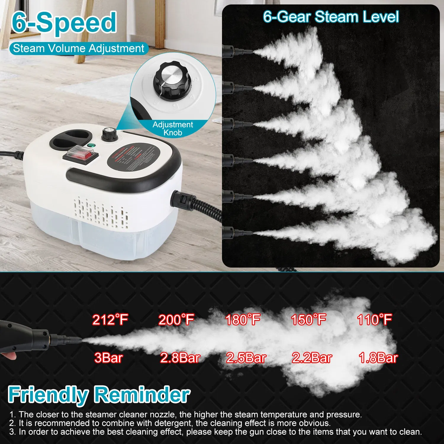 2500W Handheld Steamer Cleaner Multifunctional Little Steamer Powerful High Temp Steam Clean Machine for Cleaning Car Detailing Couch Floor Tile Microwave Mattress Bed Bugs Windows photo 4