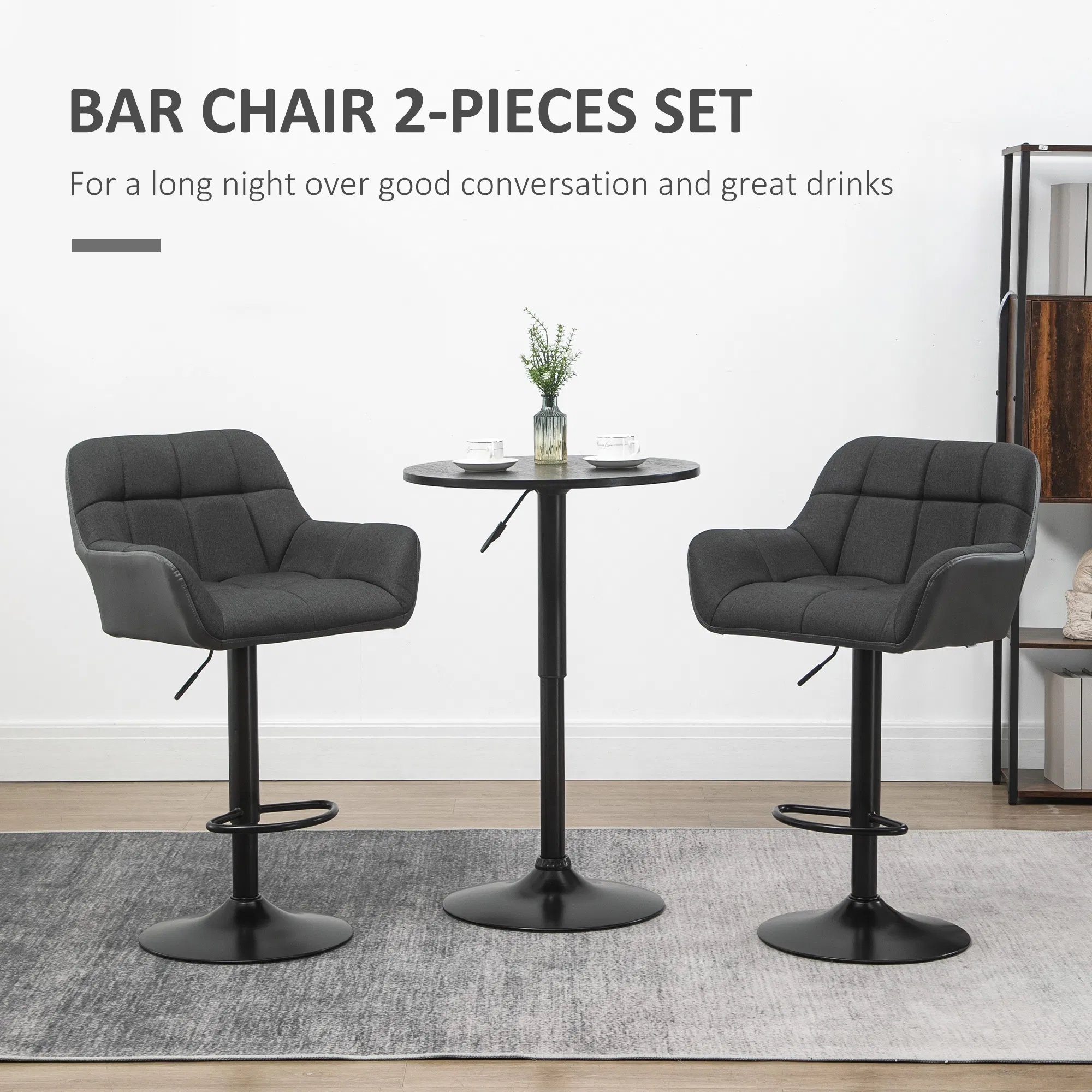 Swivel Barstools Set of 2 Adjustable Bar Stools with Footrest Armrests and PU Leather Back for Dining Room Black, Grey photo 2