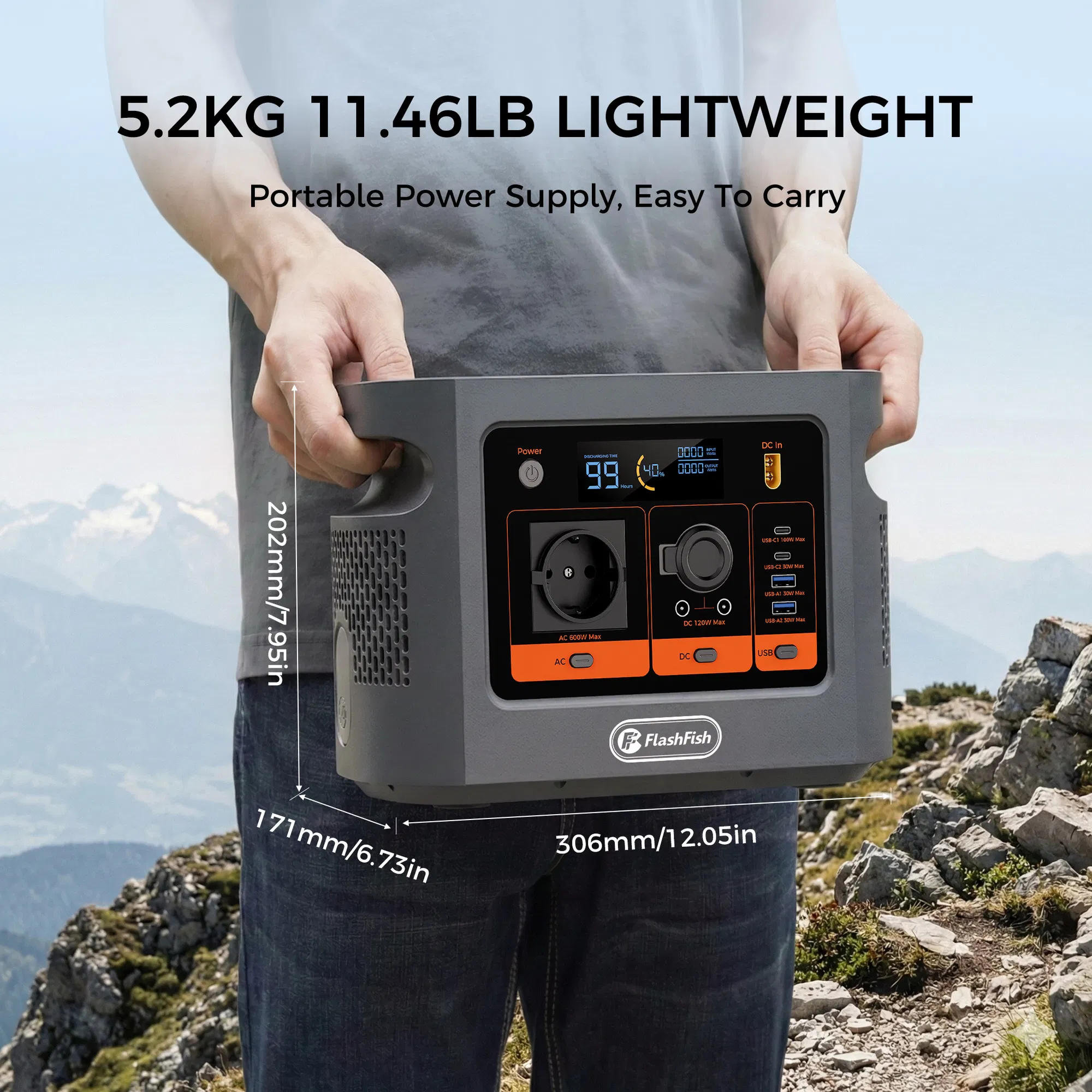 600W | 384Wh (1200W Surge) LiFePO4 Portable Solar Generator Power Station Safety Battery Pack, LED Light | 250W Fast Charging | Smart Display | Smart Temperature Control, Suitable for Home, Camping photo 5