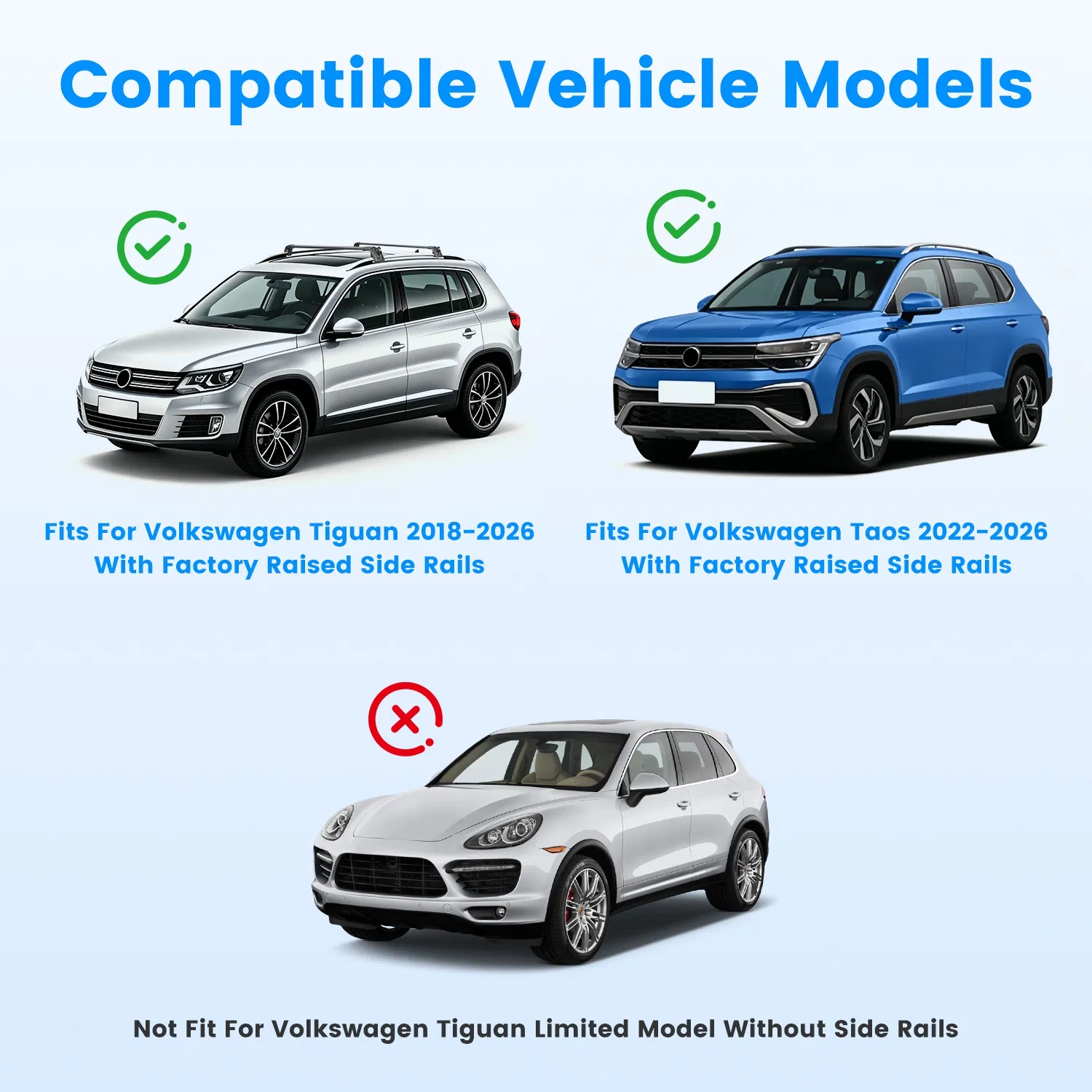 Roof Rack Cross Bars Fit for Volkswagen Tiguan 2018-2026 & Taos 2022-2026 with Factory Raised Side Rails Lockable Aluminum Roof Cargo Carrier Bars 330lbs Max Load for Luggage Kayaks Bikes photo 4