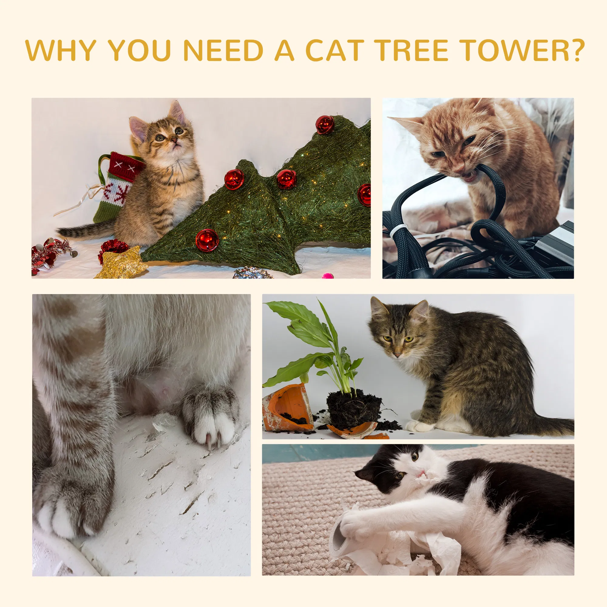 94"-102" Floor to Ceiling Cat Tree High Cat Condo Scratching Post Activity Center Multi-Level Play House Dark Grey photo 4