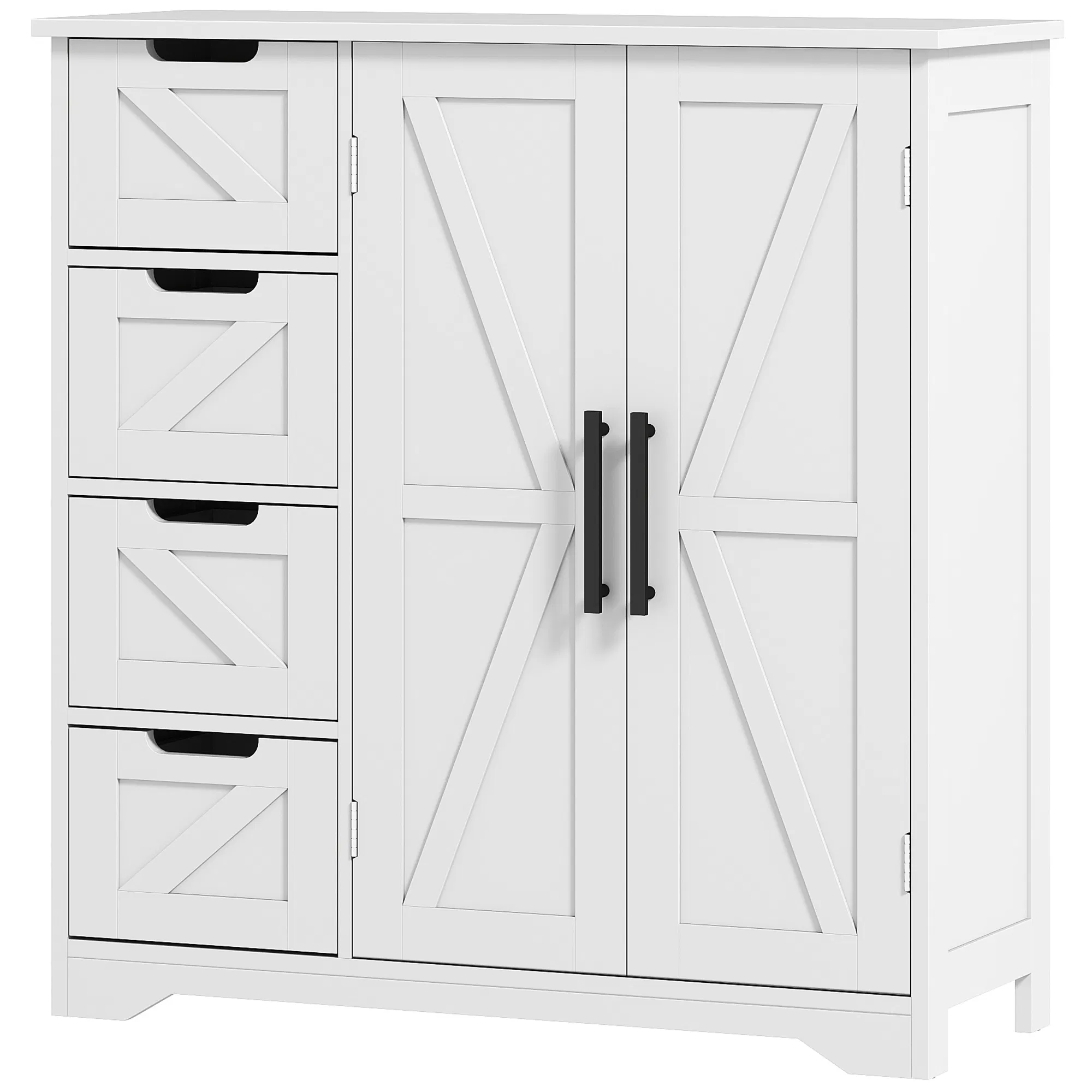 Bathroom Floor Cabinet, Farmhouse Bathroom Storage Cabinet with Adjustable Shelf, White photo 1