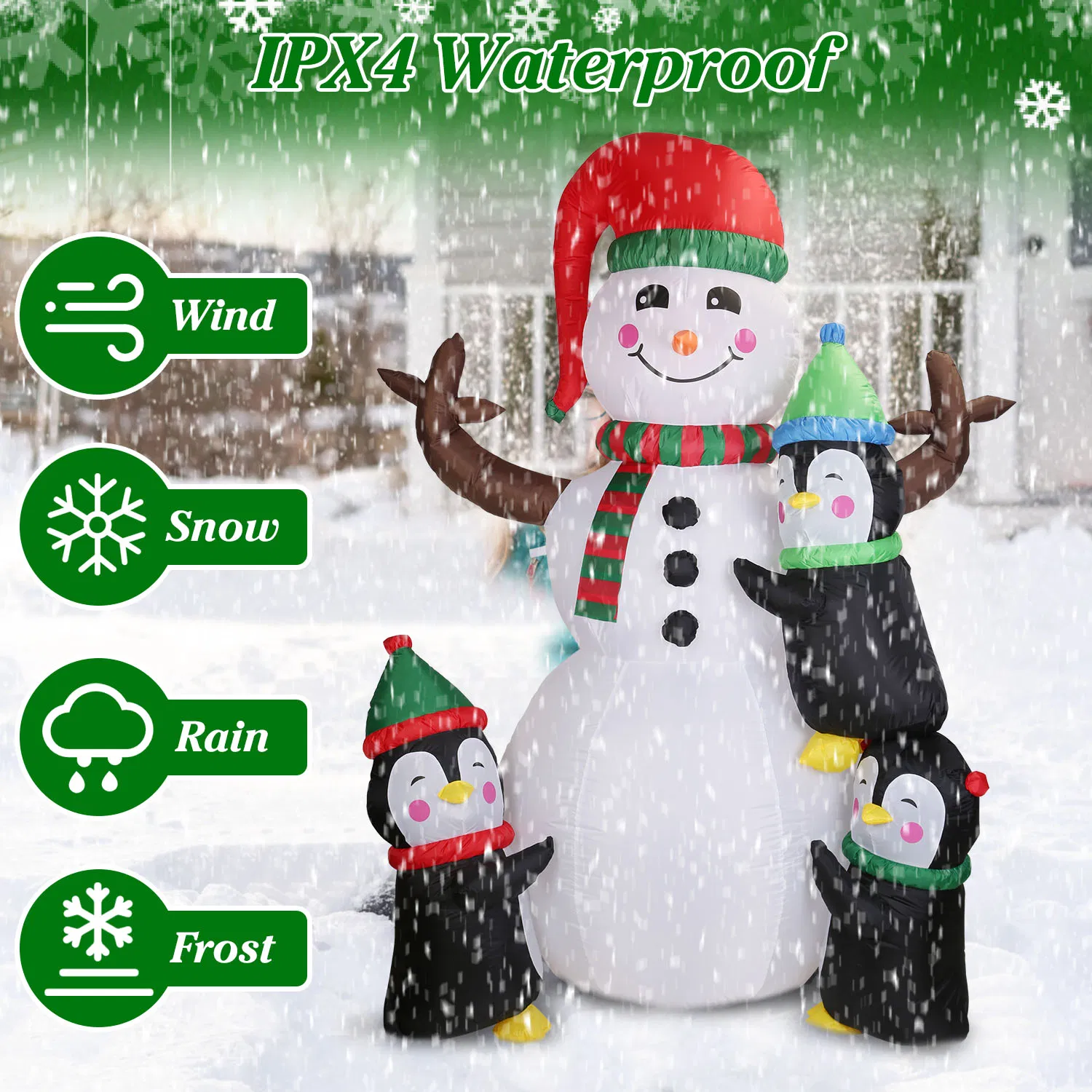 5.9FT Christmas Inflatable Decoration - Snowman & 3 Penguins with 5 LED Lights Includes Stakes/Ropes/Sandbags for Yard, Garden, Outdoor Indoor Decor photo 8