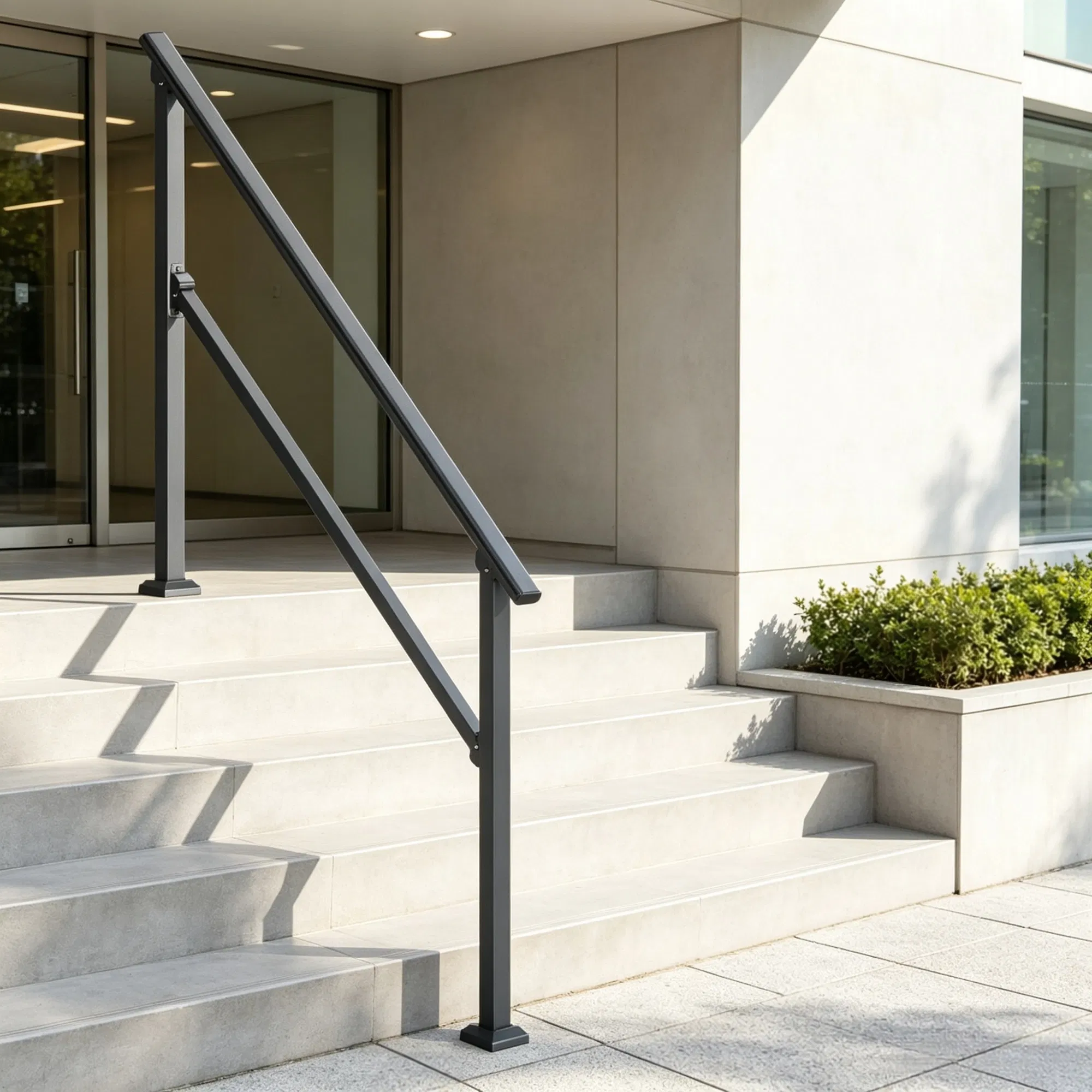 4-5 Step Stair Handrail Kit for Outdoor Steps, Black Square Tube Design photo 5