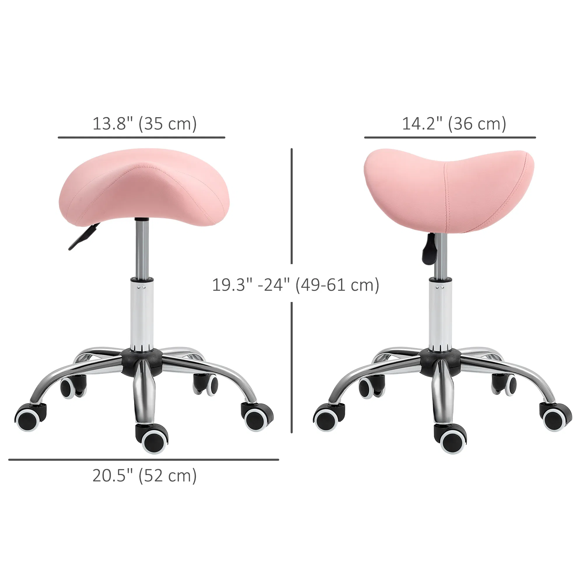 Cosmetic Stool Rotate Height Adjustable Salon Massage Spa Chair Hydraulic Rolling Faux Leather Saddle Stool, Pink photo 3