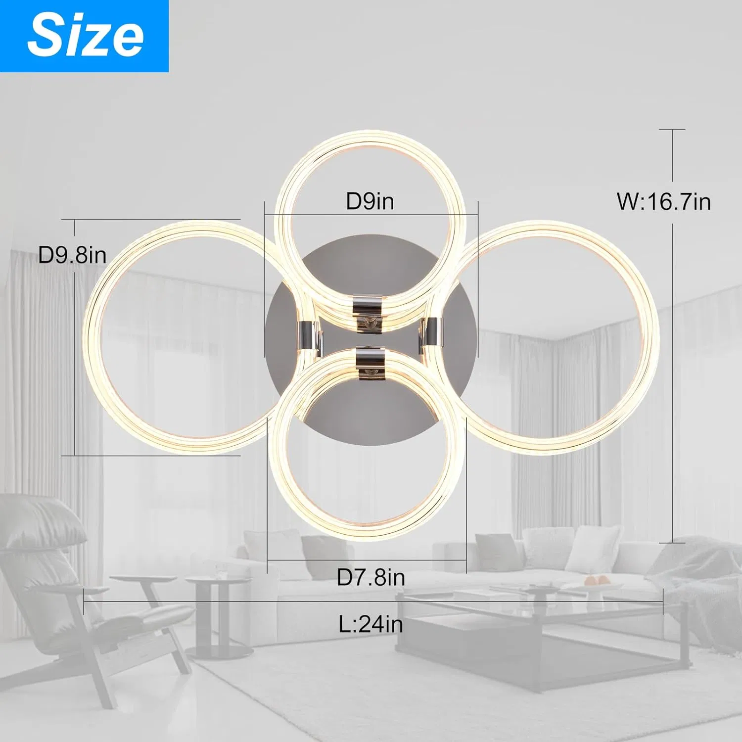 Modern LED Flush Mount Ceiling Light with Dimmable Remote Control, 6Rings Acrylic for Bedroom, Living Room, Kitchen, Office Lamps (4 heads)[Unable ship weekends, TK/TEMU only for pickup] photo 6