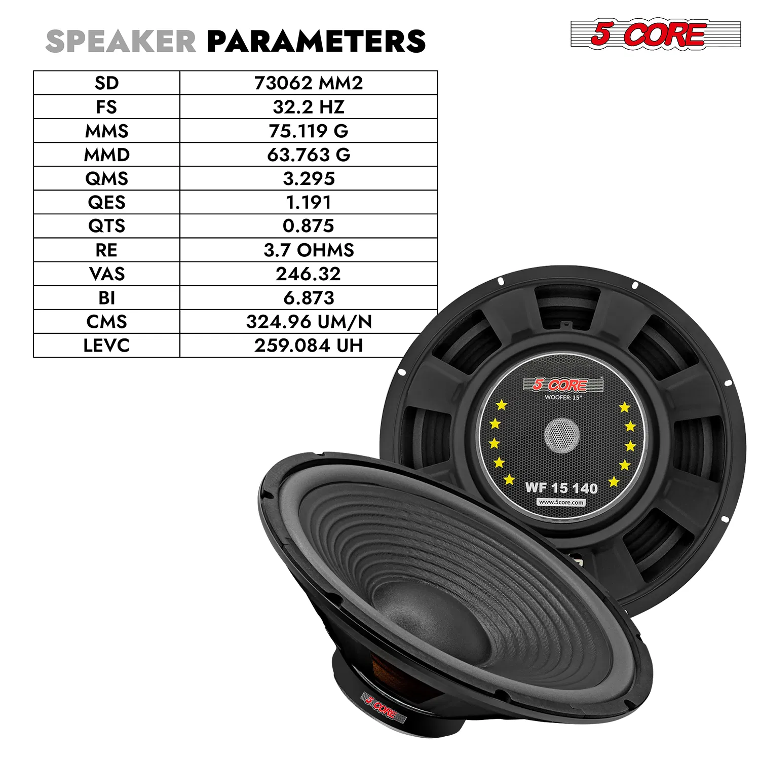 5 Core 15" Subwoofer Speaker Pair 450W MAX PA DJ Replacement Audio Sub Woofer 8Ohm Bass Driver photo 6