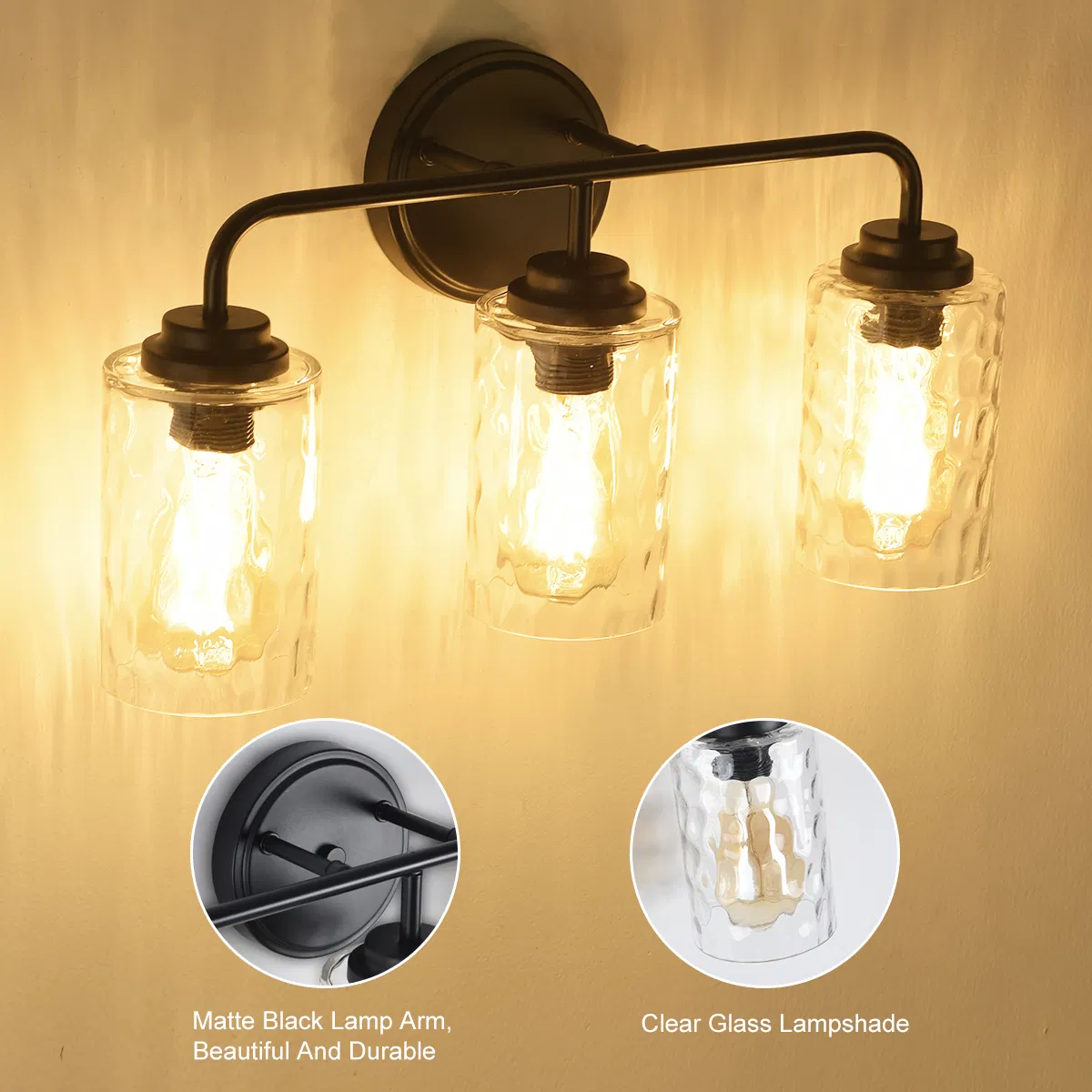 3-Light with Clear Glass Glacier Shade Unique Hand-make Lampshade Industrial Indoor Light Fixtur E26 Socket [No Bulb][Unable ship weekends, TK/TEMU only for pickup] photo 4