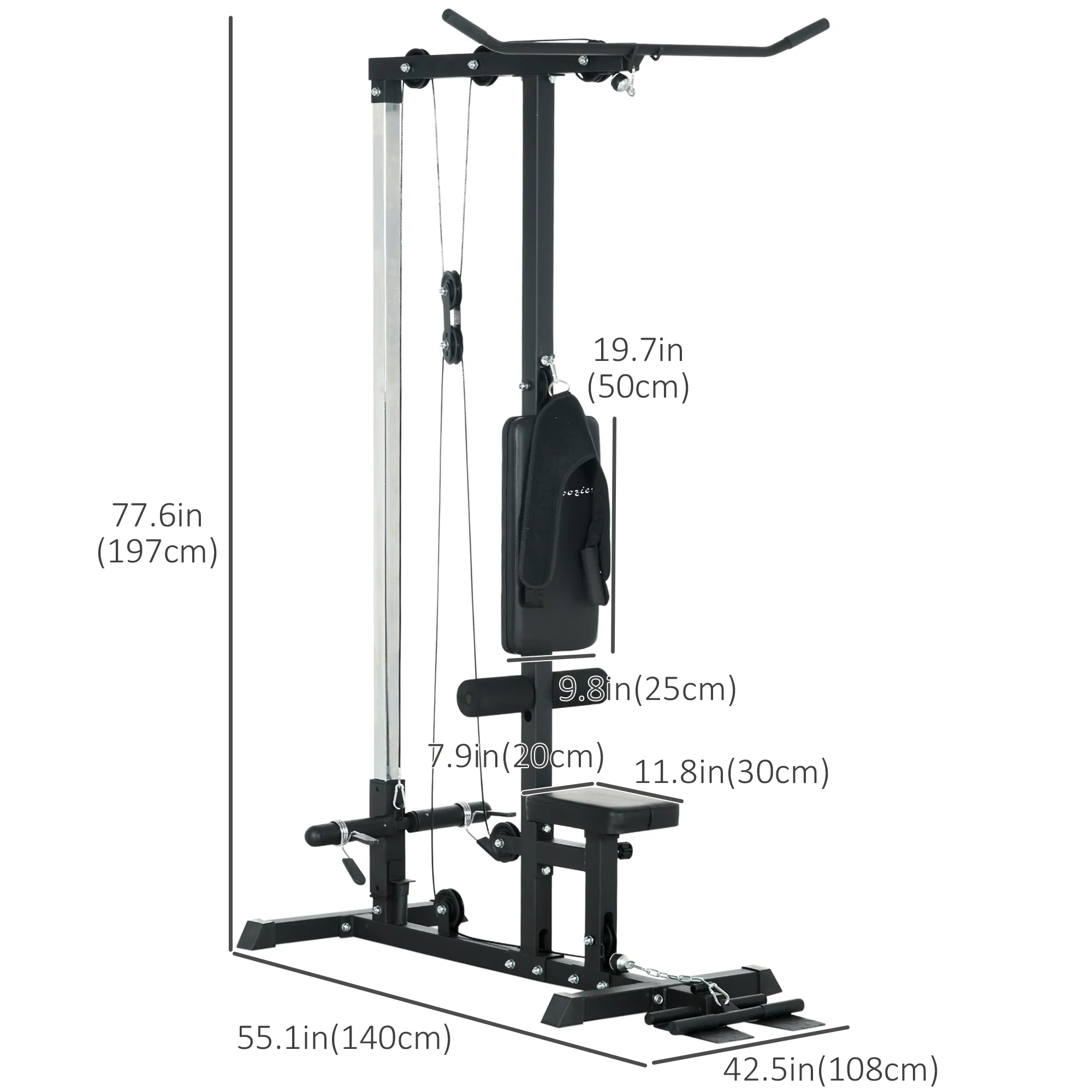 Lat Pull Down Machine, High / Low Pulley Machine with Adjustable Seat and Flip-Up Footplate, Black photo 4