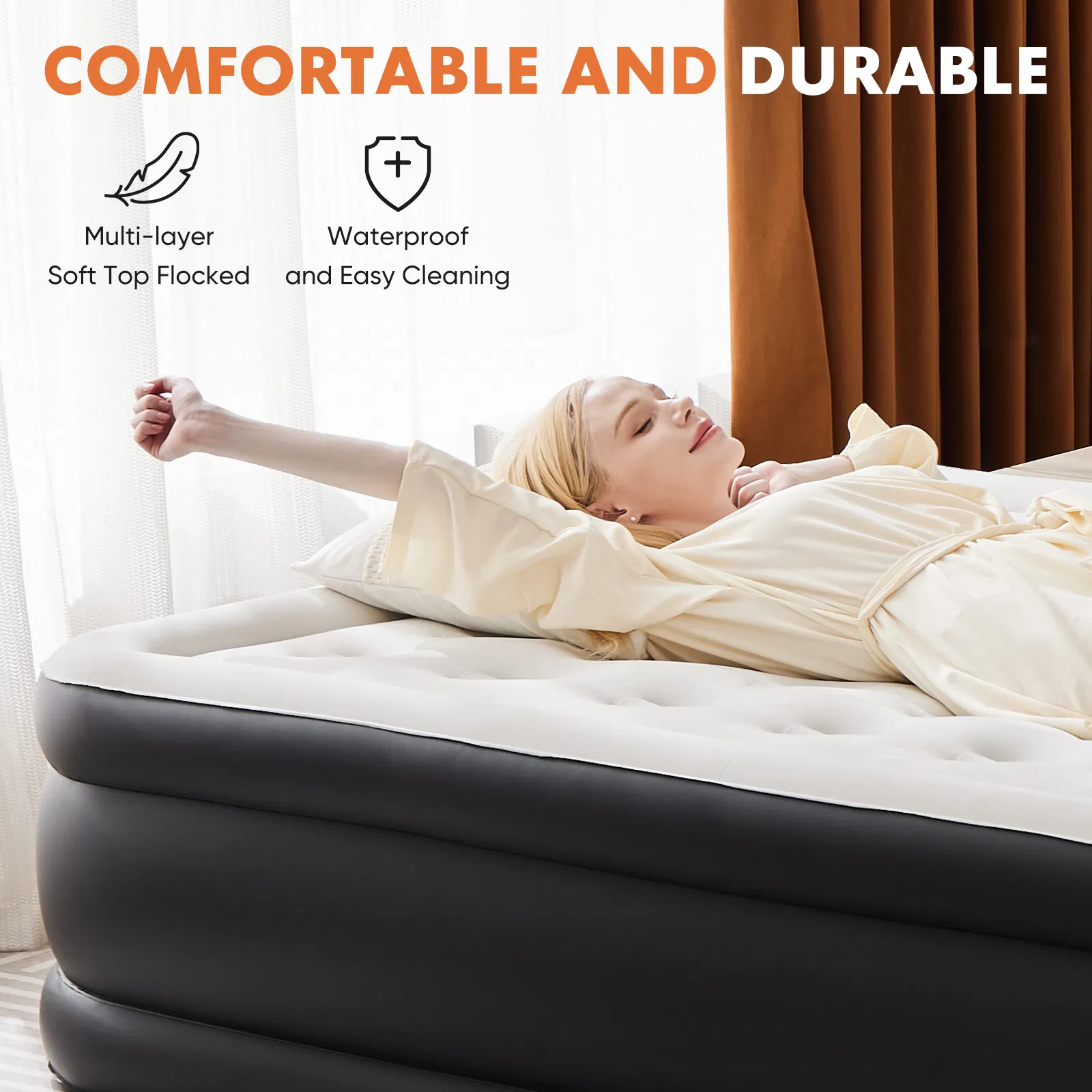 Air Mattress - 18" Inflatable Blow Up Mattress Airbed with Built-in High Capacity Pump, Double Height, Adjustable, Non-Slip Bottom Design photo 3