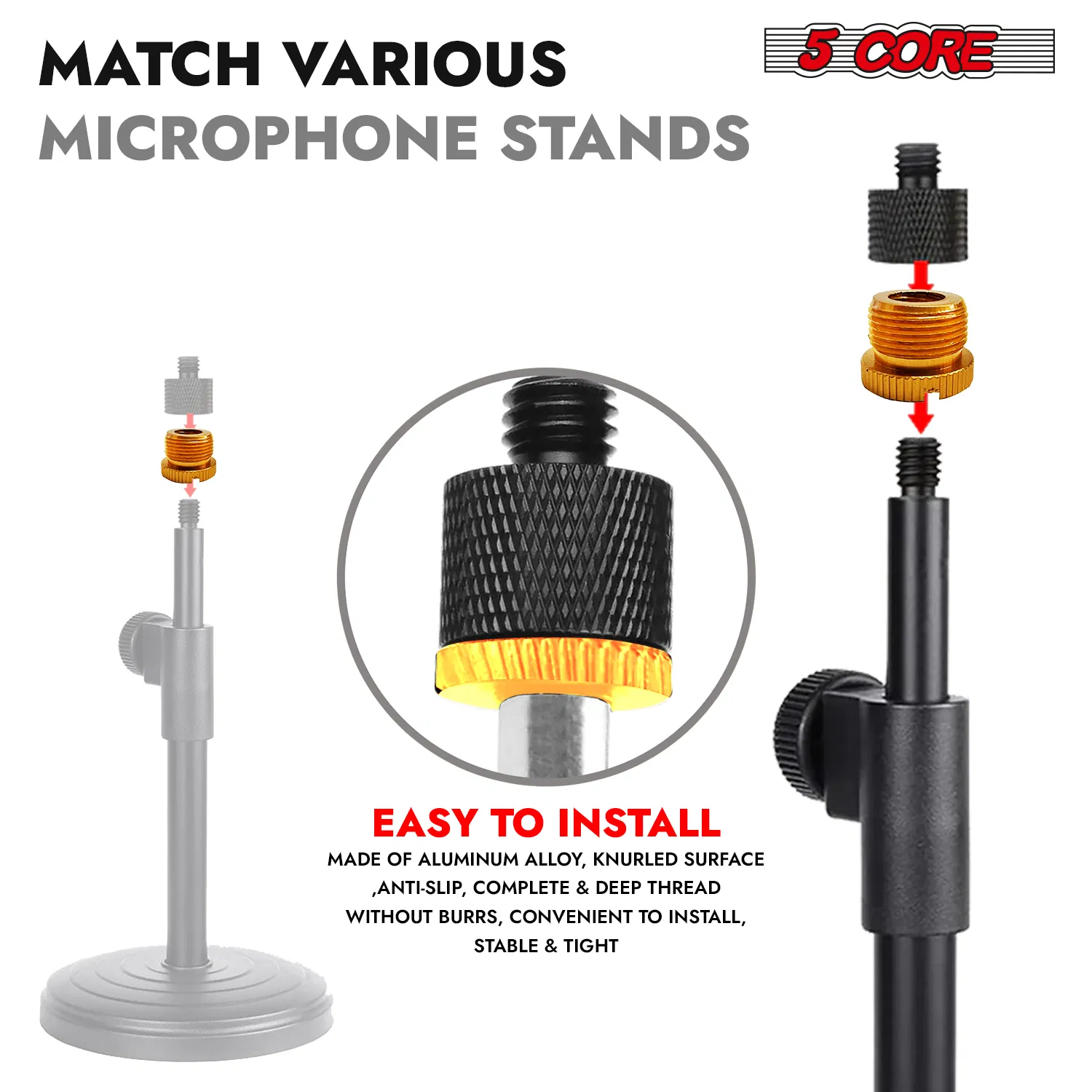 5 Core Microphone Stand Adapter Pack 5/8 M to 3/8 F, 3/8 M to 5/8 F, ¼ photo 3