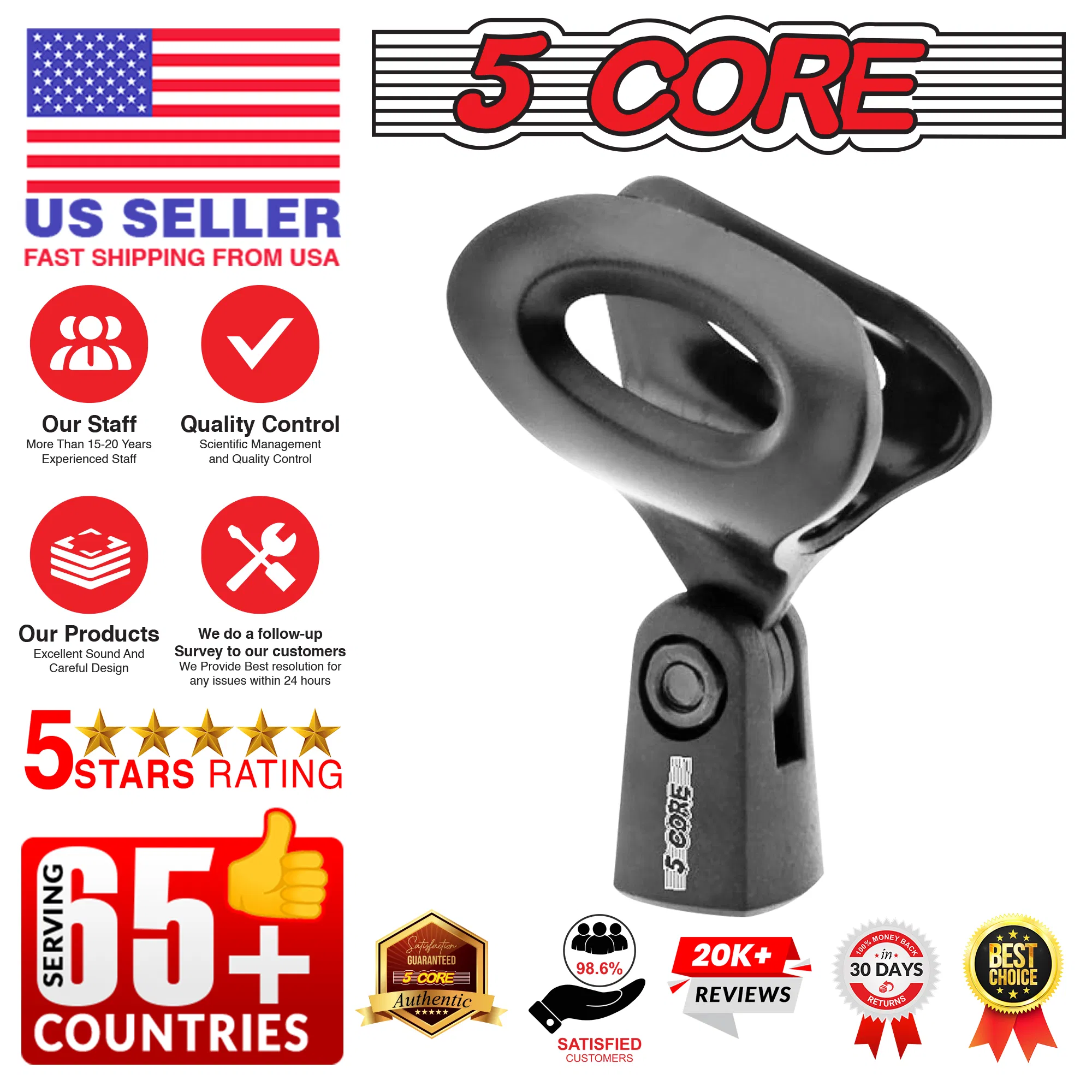 5 Core Microphone Clip Holder 2 Pieces with Screw Adapters 5/8 to 3/8 Inch photo 8