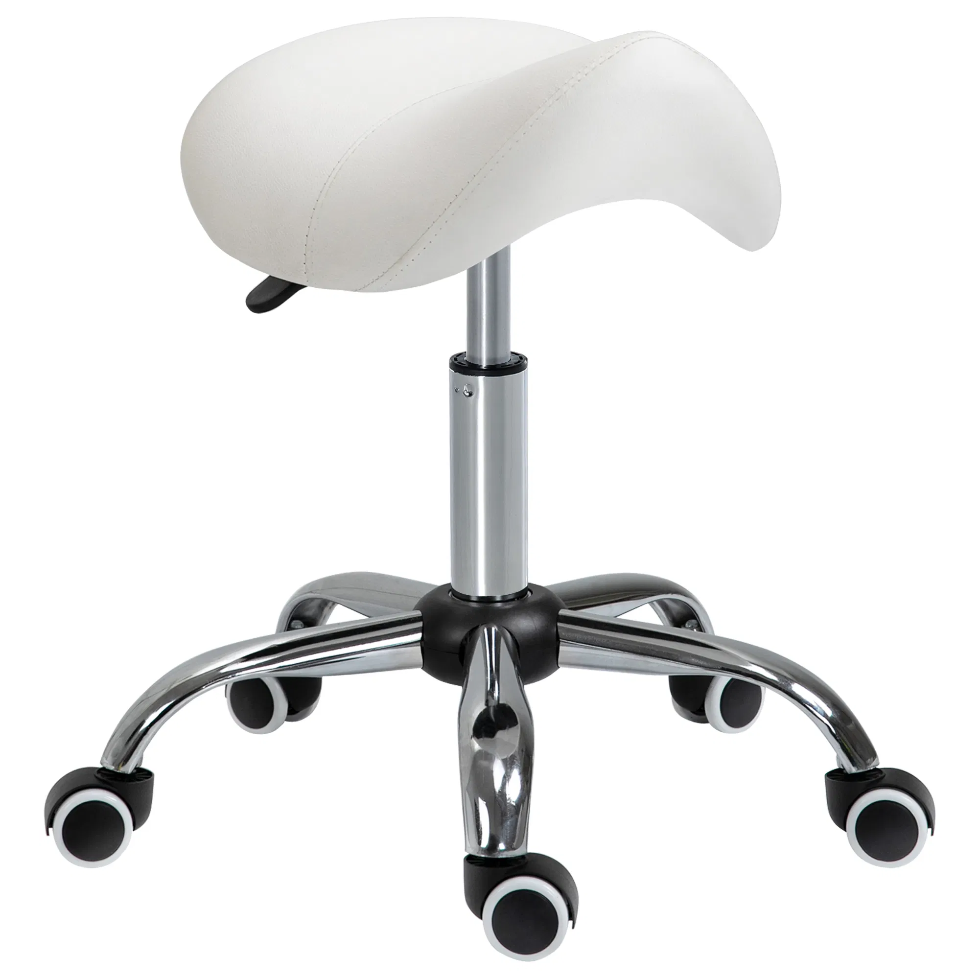 Cream White Rolling Salon Stool: Adjustable Hydraulic Swivel Saddle Chair, PU Leather Spa Beauty Seat photo 1
