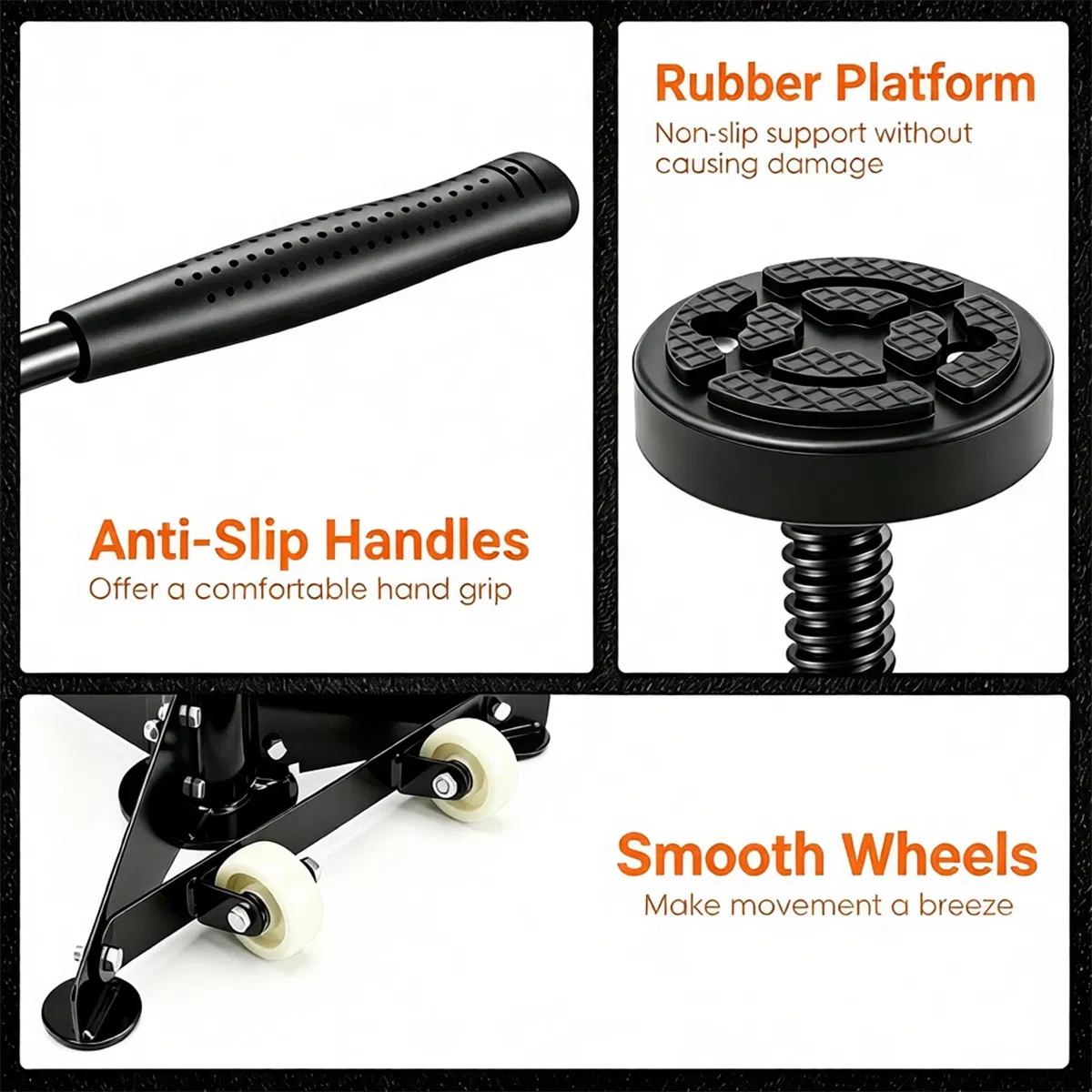 Adjustable Underhoist Support Jack Stand, 1654 LBS Max Load Triangular Base Hoist Support Stand with Rolling Wheels Anti-Slip Rubber Platform for Professional & Home Workshop Car Maintenance - Black photo 4