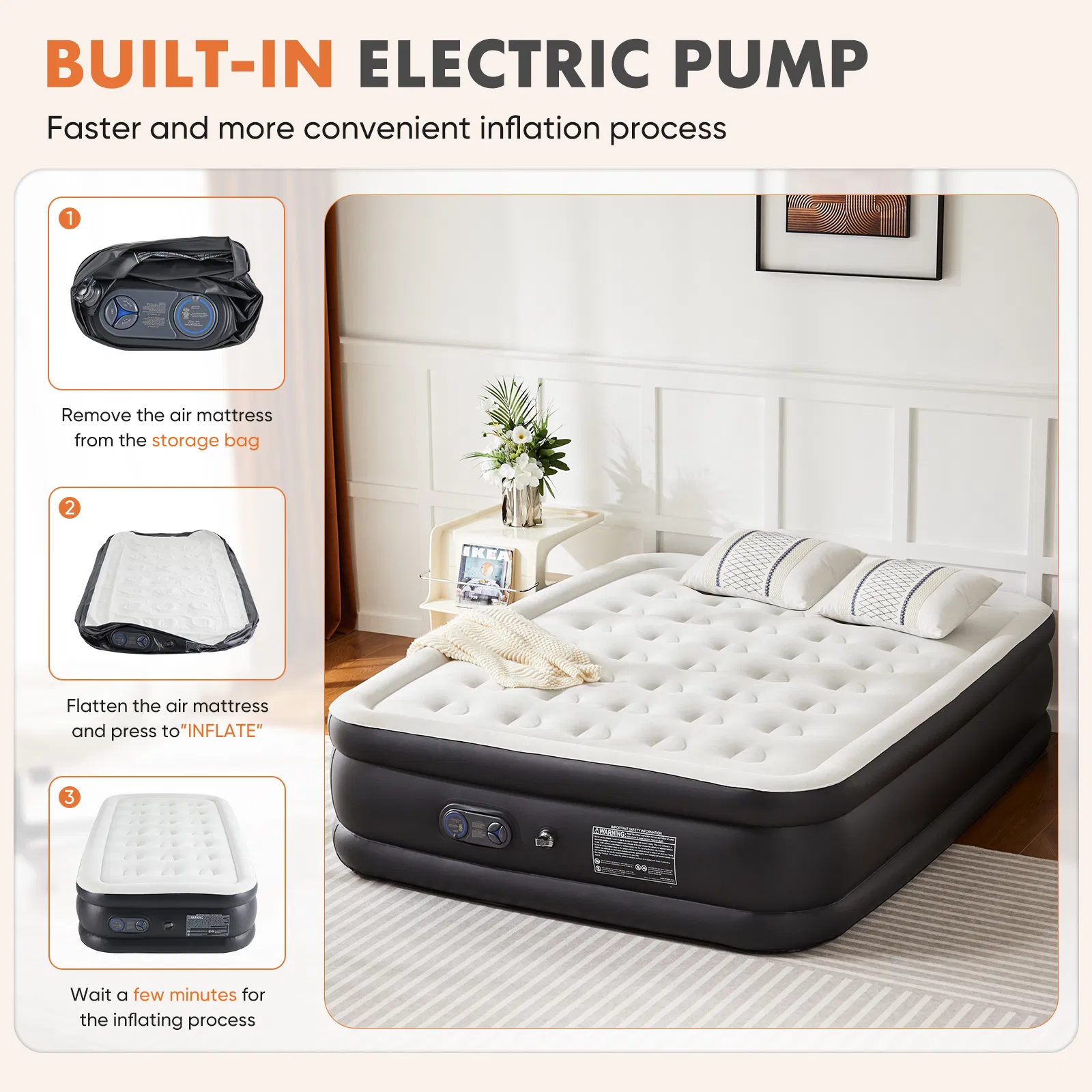 Air Mattress - 18" Inflatable Blow Up Mattress Airbed with Built-in High Capacity Pump, Double Height, Adjustable, Non-Slip Bottom Design photo 7