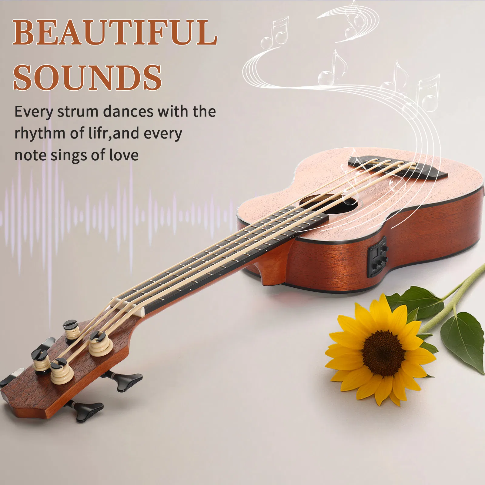 30-inch ukulele bass mahogany body with EQ, comes with cotton bag, capo, strap, picks*3, wrench tool photo 7