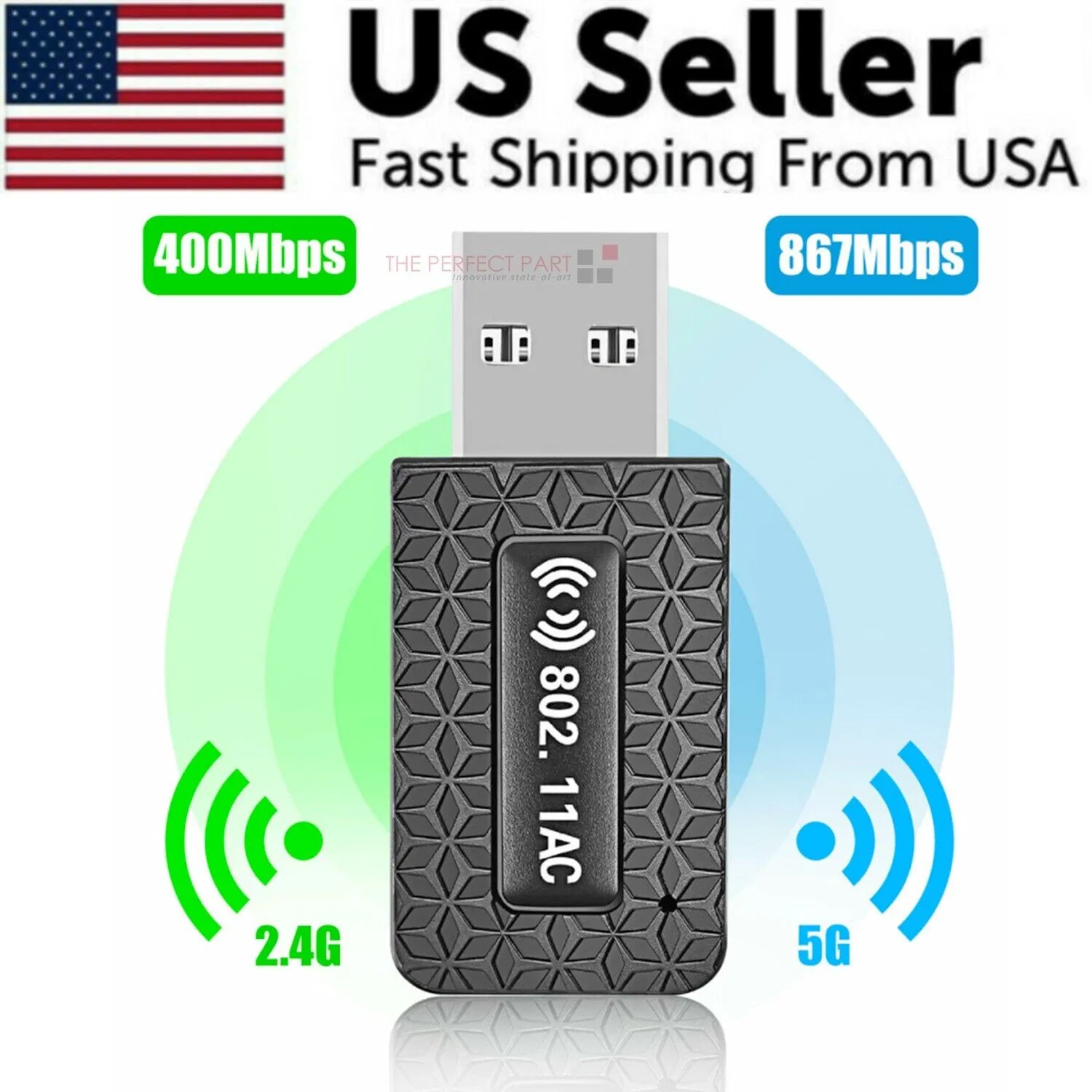1300Mbps USB3.0 Wireless WiFi Adapter Dongle Dual Band 5G/2.4G Desktop Laptop PC photo 1