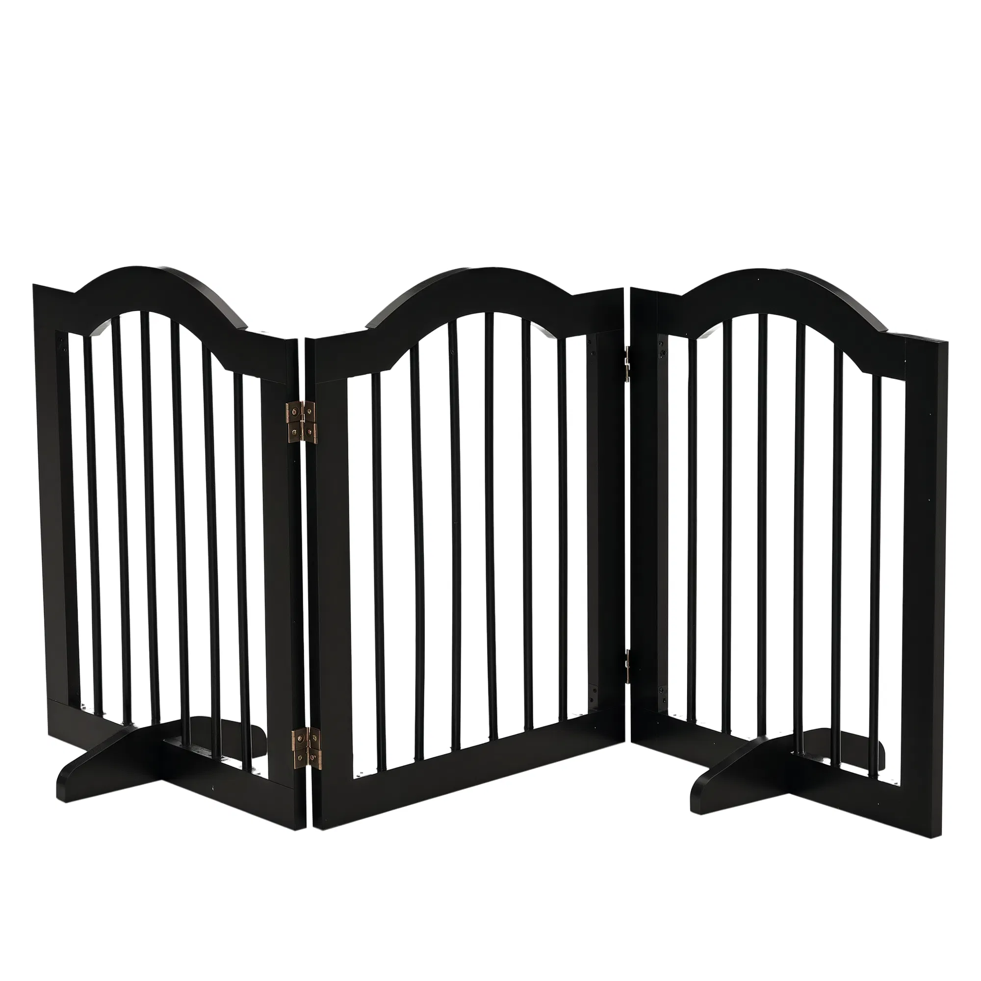 24"H Foldable Dog Gate, 3 Panels Freestanding Pet Gate Barriers Indoor with Support Feet, Puppy Fence for Small Dogs, Black photo 1