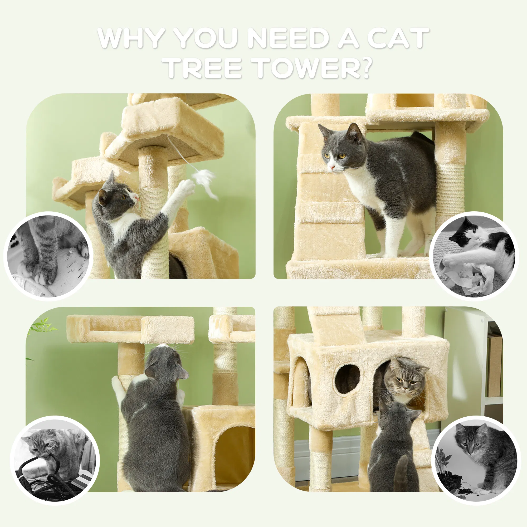 68-inch Multi-Level Cat Scratching Tree Kitty Activity Center Post Tower Condo Pet Furniture w/ Toy Beige photo 4