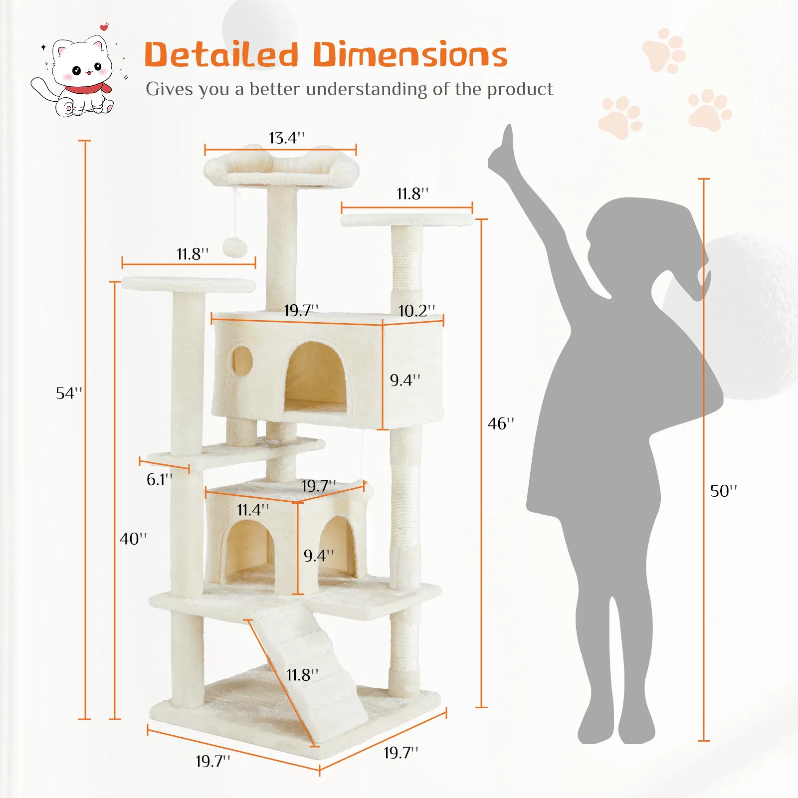 Multi-functional cat tree house cat climbing frame, lounge and recreation area detachable toy, 54in photo 7