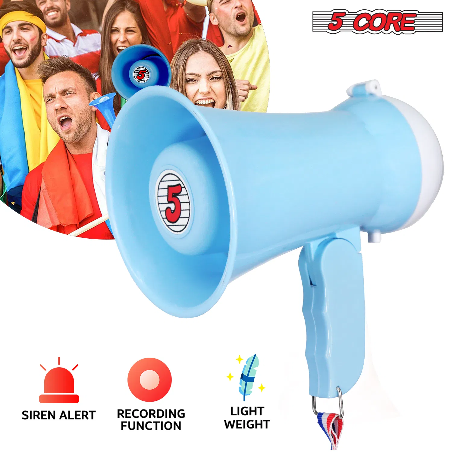 5Core Megaphone 15W Bull Horn Kids PA Speaker w 400 Yards Range Siren Lightweight Loud Mini Megafono photo 3