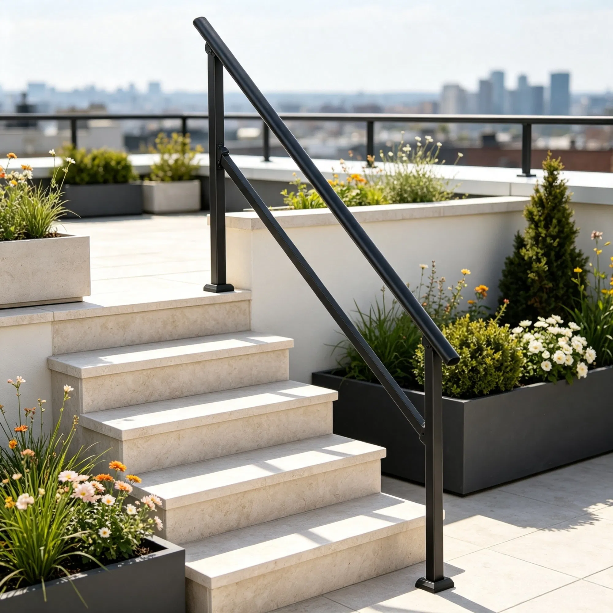 5-Step Stair Handrail Kit, Transitional Black Square Tube Design with Installation Hardware, for Outdoor Steps, Porch & Deck photo 6