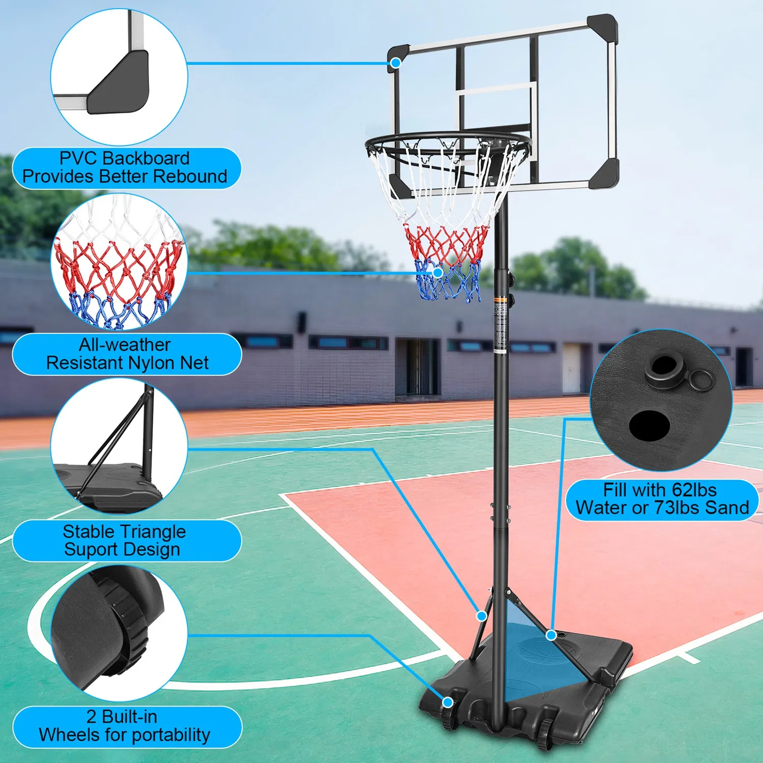 16" Portable Basketball Hoop Outdoor | 5.6ft ~7ft Stepless Adjustable Height Basketball Goal System for Driveway, Backyard, for All Ages,Basketball Goal System Indoor Outdoor for Kids Teens Adults photo 8